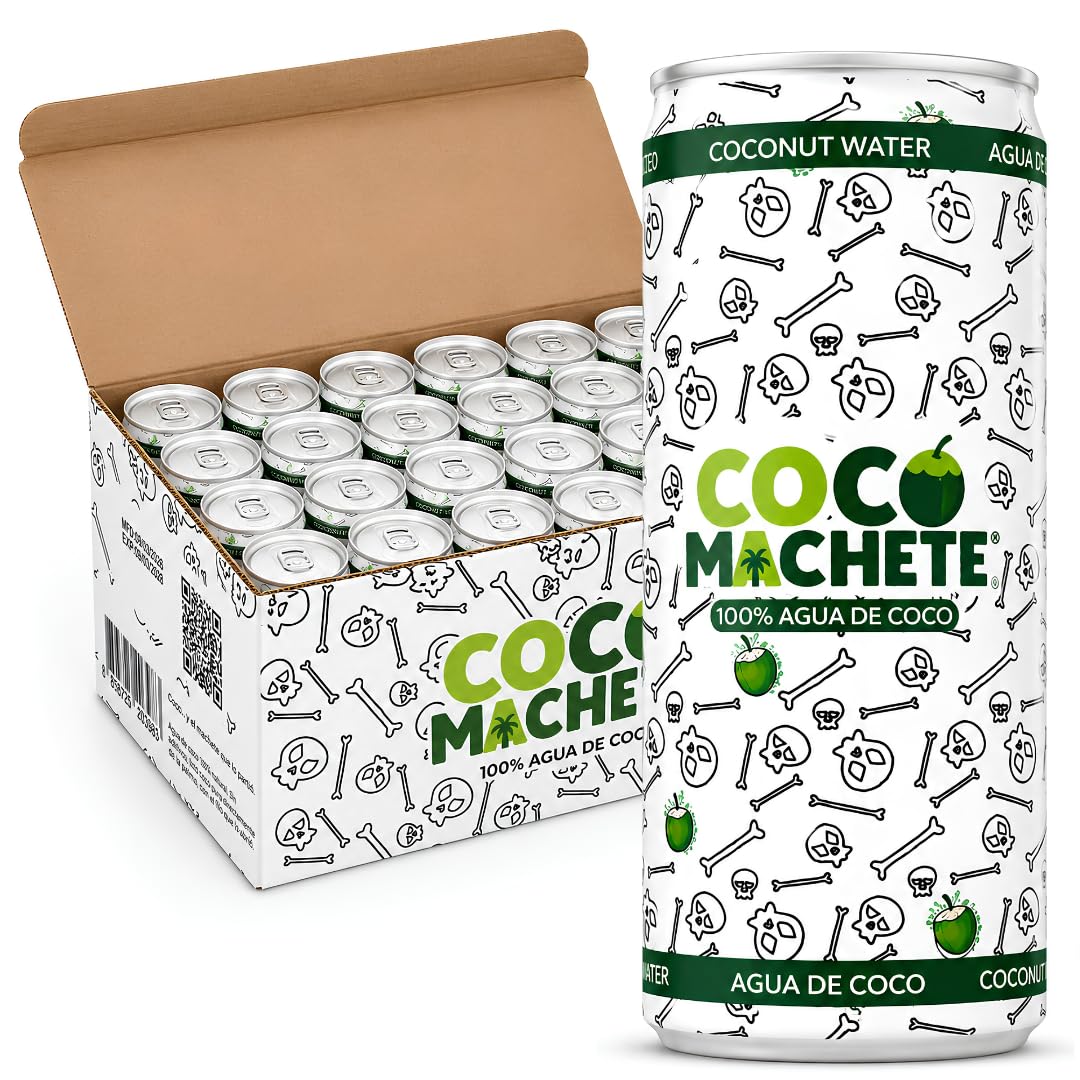 Coco Machete® Agua de Coco Natural 100% | Pack 24 Latas x 310 ml | Agua Coco Sin Azúcares Añadidos ni Conservantes | Hidratación Natural | Bebida de Coco Refrescante