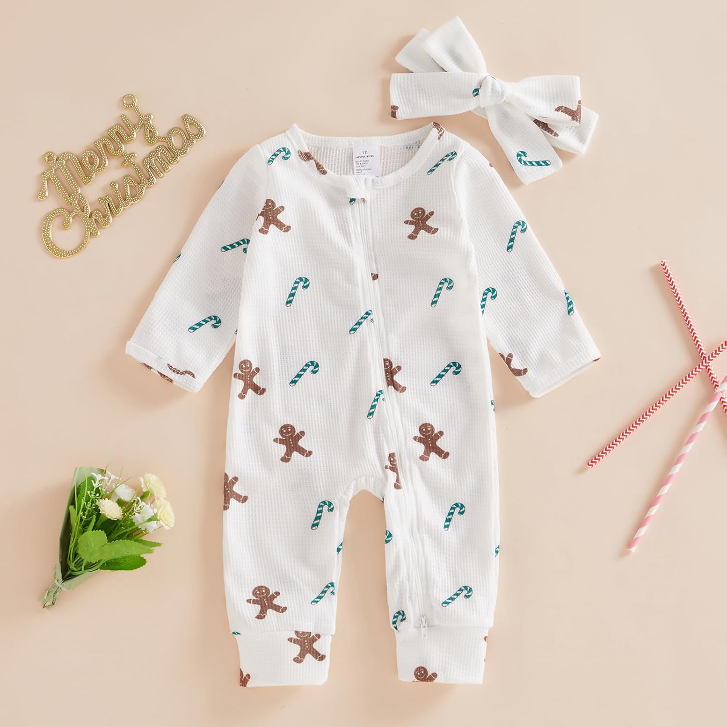 Baby Girls Christmas Outfits Long Sleeve Ruffle Trim Jumpsuit Zipper Romper Bodysuit Fall Winter Clothes - Image 4