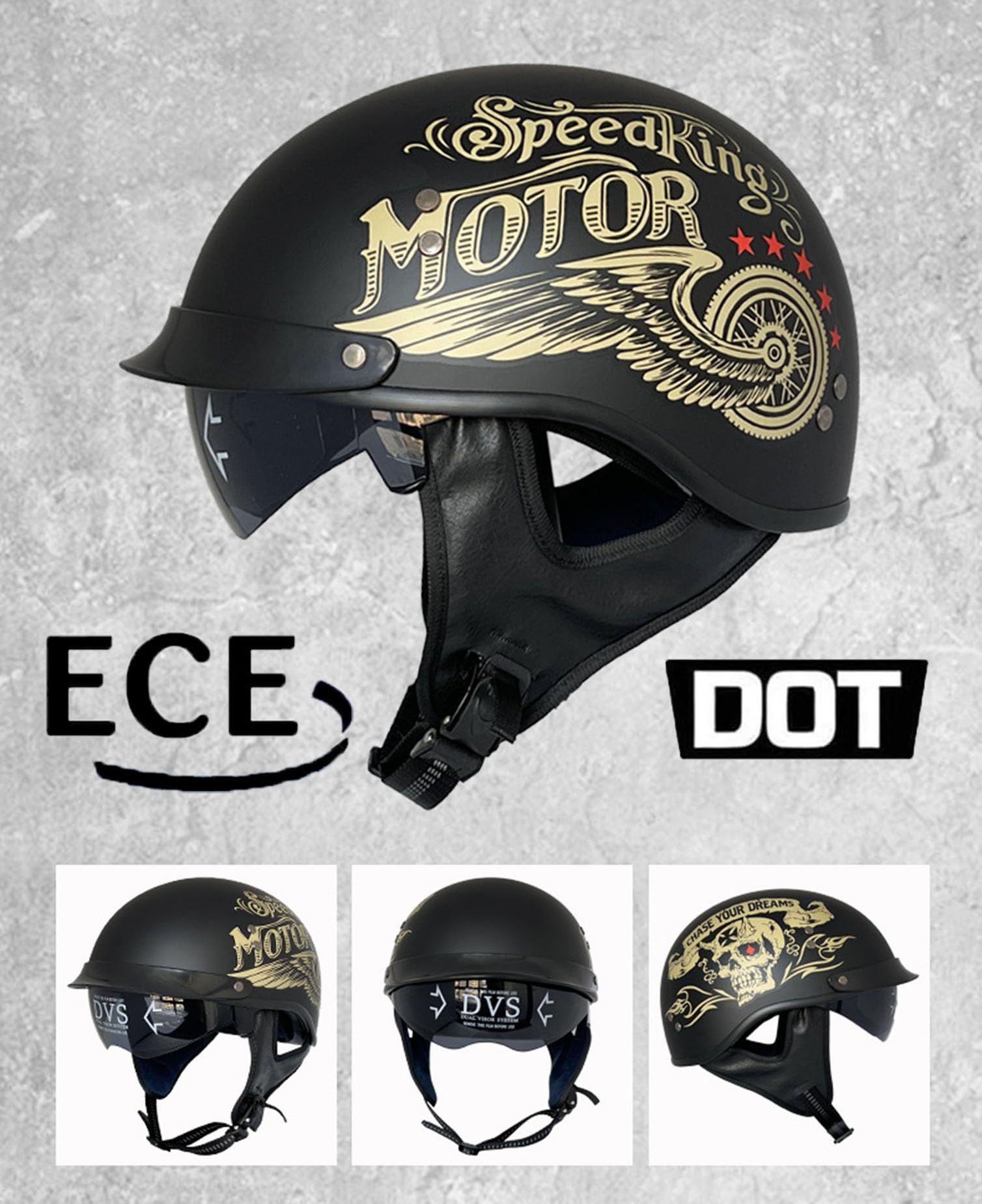 Halbhelm Halbschalenhelm mit ECEDOT Zertifizierung Jethelm Retro mit Sonnenblende, Chopper Helm Roller Helm Offenem Helm, Street Moped Halbhelme, mit Herausnehmbarem und Waschbarem Futter(9,M=57