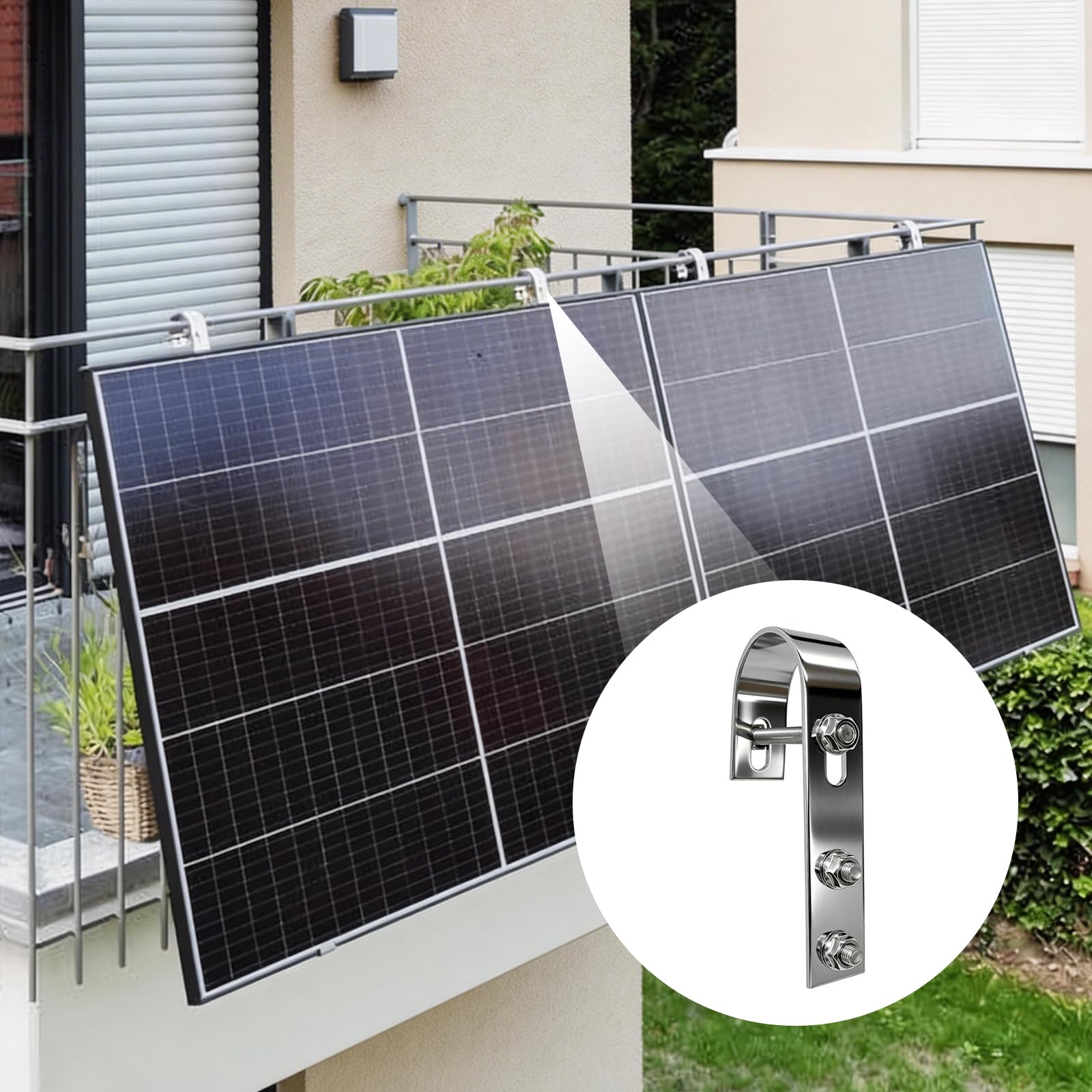 Haki do mocowania elektrowni balkonowych, 4 sztuki, ze stali nierdzewnej, nadają się do modułów PV na balkonie, balustradzie balkonu, płaskiego dachu, kamperów, wytrzymałe