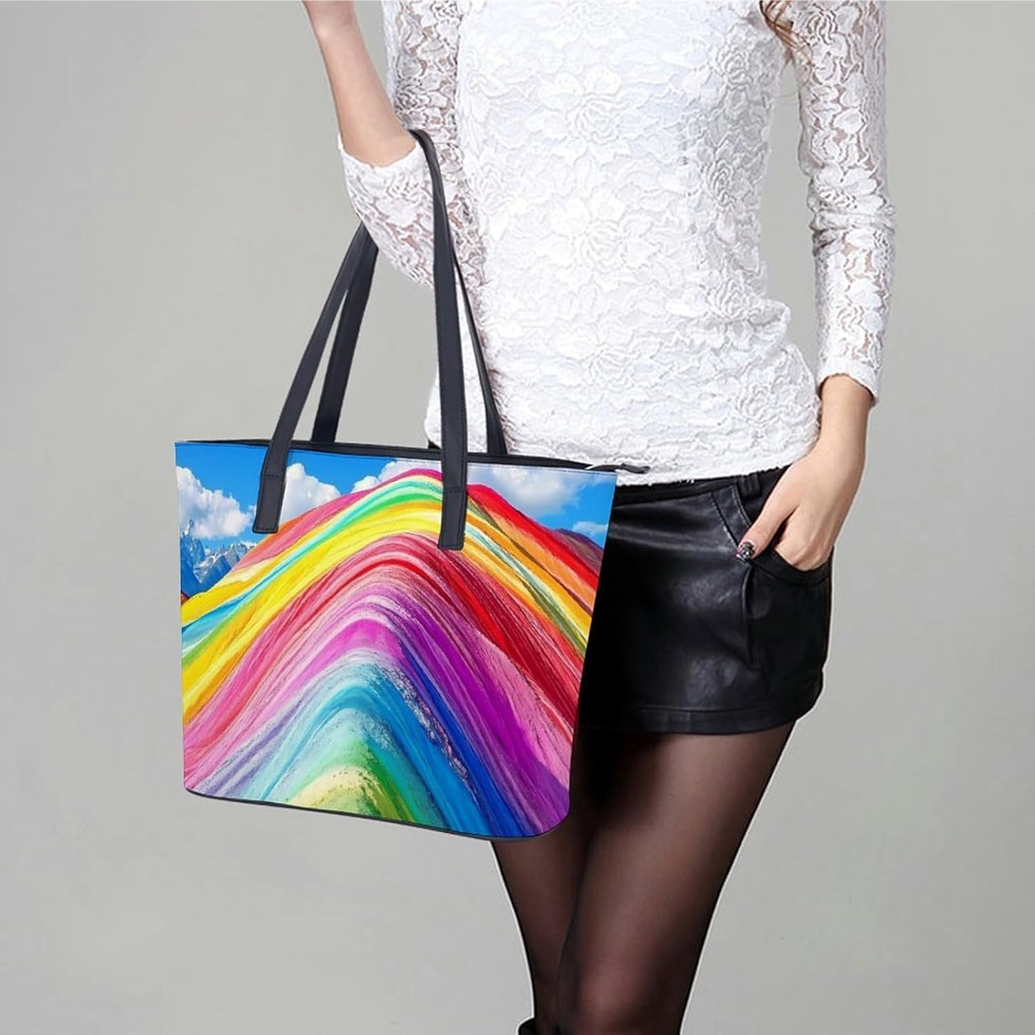 Rainbow Mountain Women's Satchel Handbags Tote Shoulder Bag Purses for Travel Shopping Work