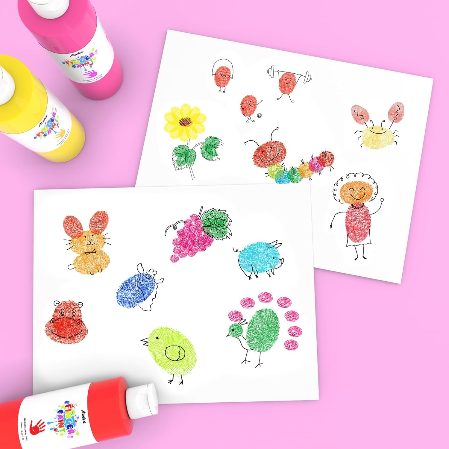 ABEIER Washable Finger Paint Bulk Pack for Toddlers, Safe Non-Toxic, 12 Vibrant Colors (8.45 Fl oz), Baby Safe Paint for Hand and Feet, Mess Free Art Supplies for Kids, Ages 1-3 4 5 6+