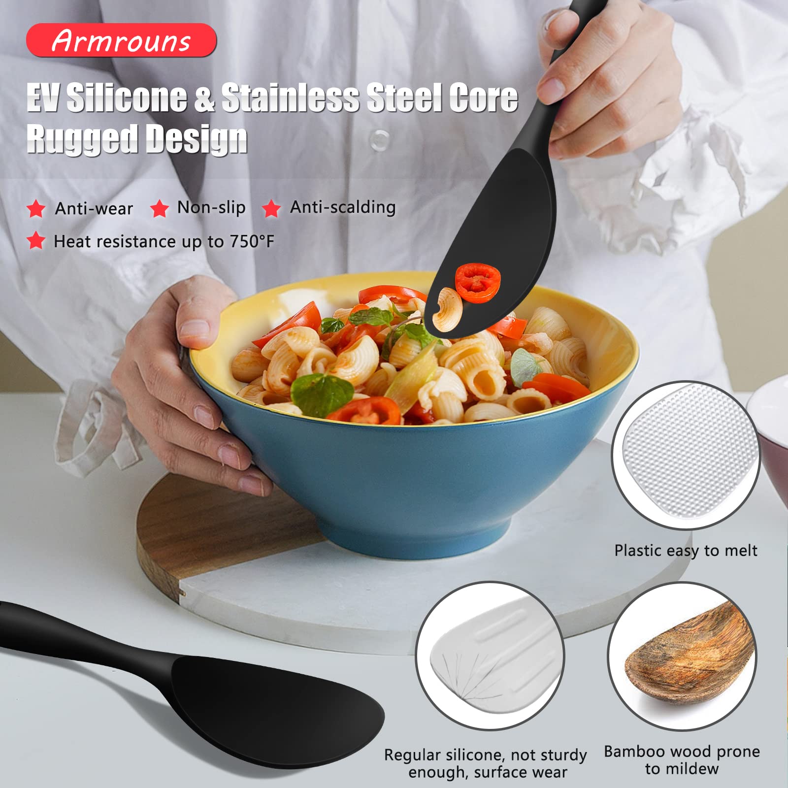 Cucchiaio Per Riso In Silicone Antiaderente (2 Pezzi) – Resistente Al Calore Fino A 200°C – Perfetto Per Riso, Purè, Uova – Non Graffia - copertina