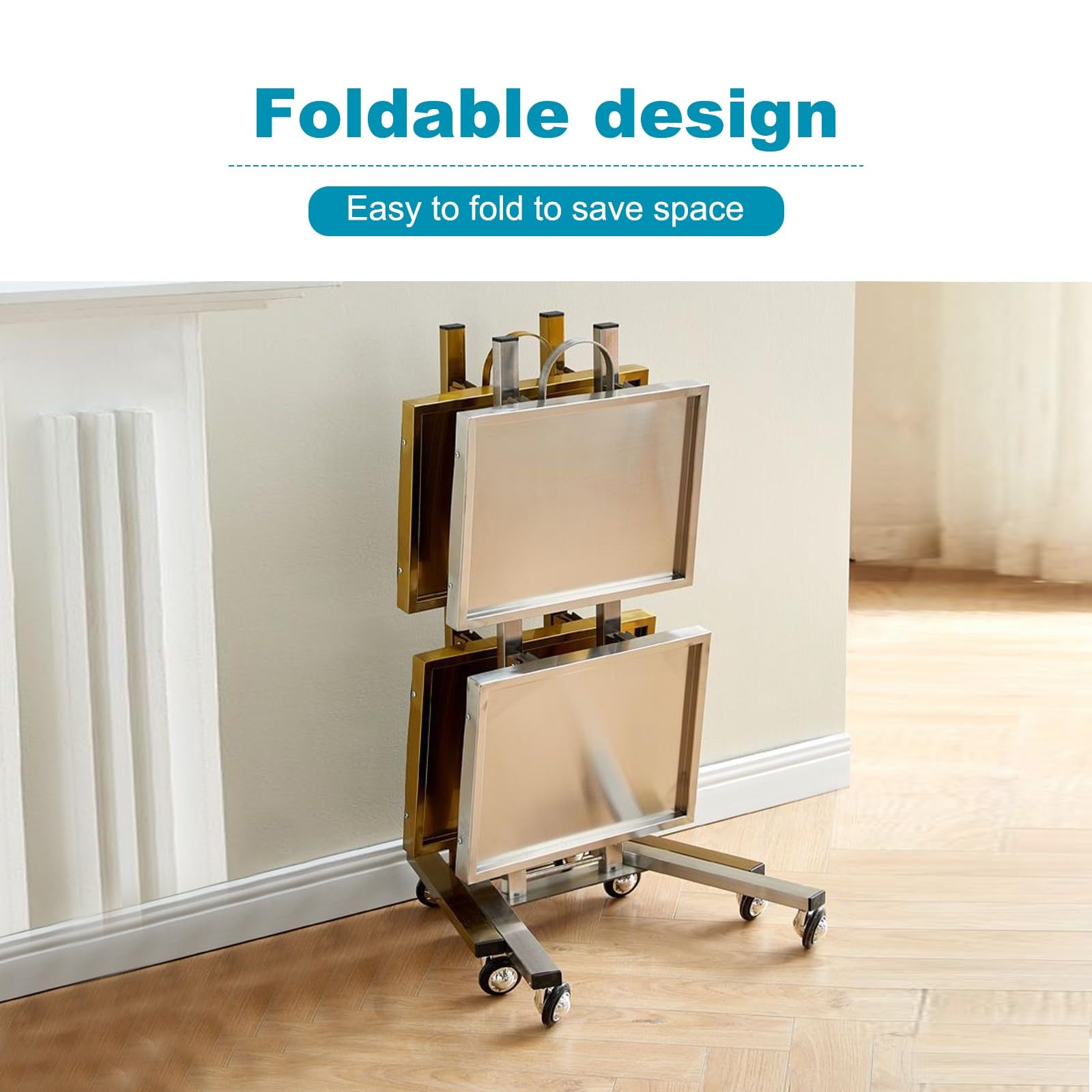 Carrello da cucina a 2 ripiani in metallo con ruote, pieghevole, per estetiste e parrucchieri, elegante finitura dorata, perfetto per uso domestico e professionale