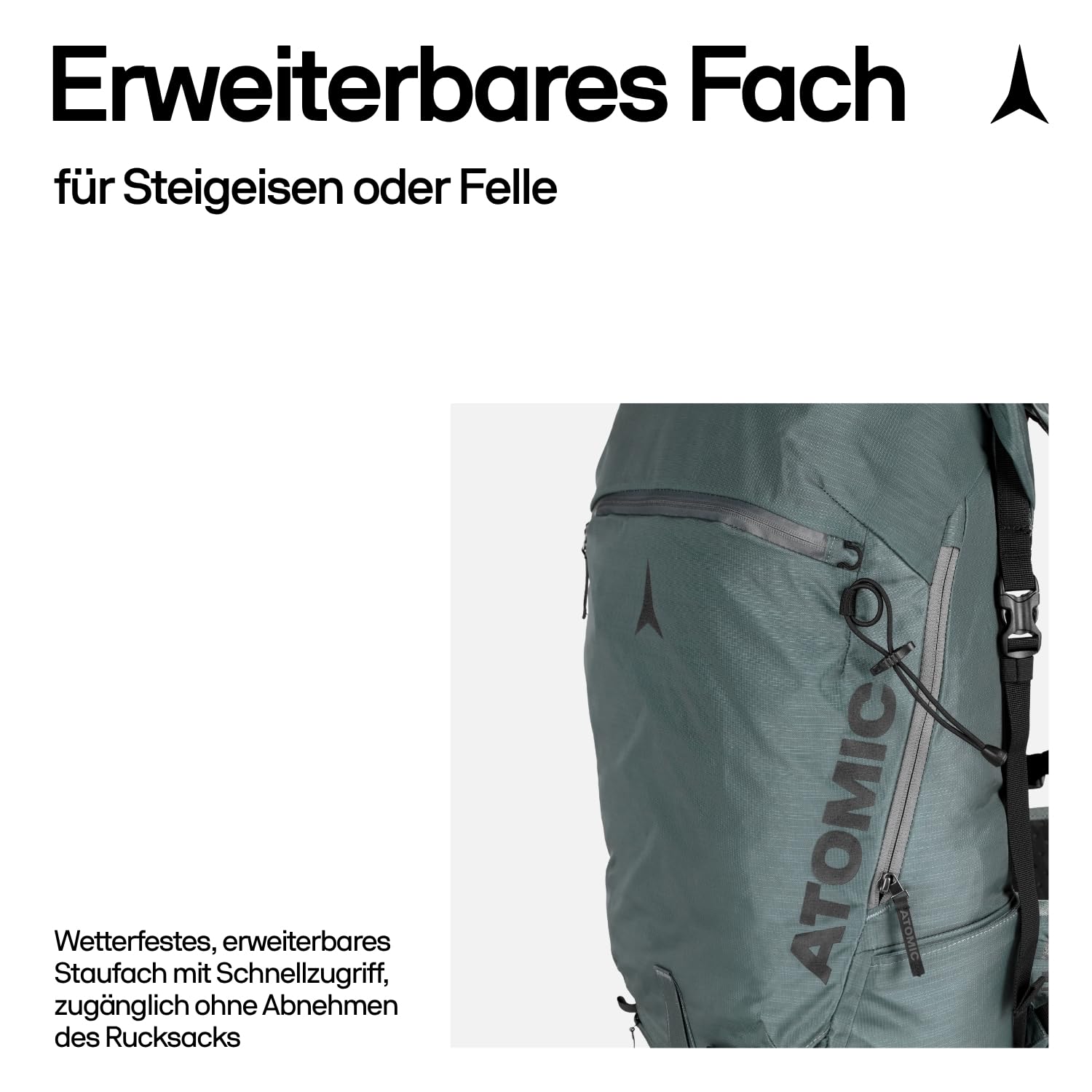 ATOMIC Backland 22+ Green/Grey I leichter Skitouren-Rucksack mit Rolltop-Verschluss I alpiner Wanderrucksack mit mehr als 22L Stauraum I robuster & vielseitiger Ski-Rucksack mit Hüftgurt