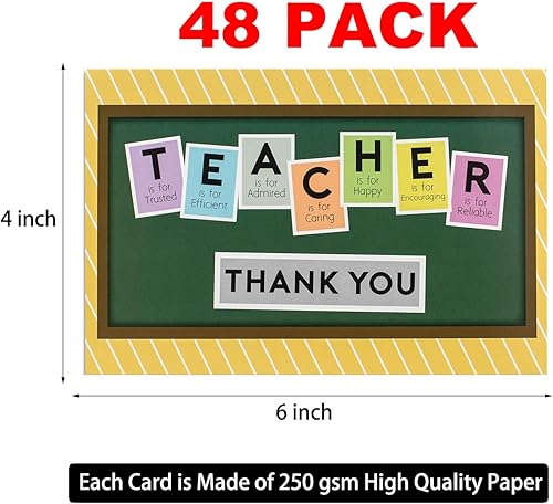 Miniatura 2 de Paquete de 48 tarjetas de agradecimiento para maestros  Bonitas tarjetas de agradecimiento para maestros en 24 diseños únicos, tarjeta de