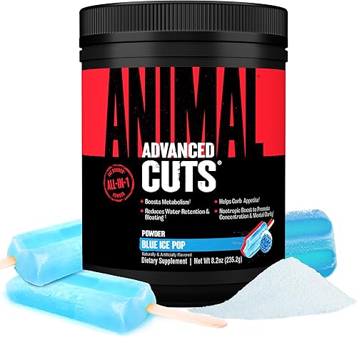 Universal Nutrition Animal Cuts Powder potenciador metabólico nootrópicos carnitina tirosina diurético gran sabor hielo azul 42 unidades