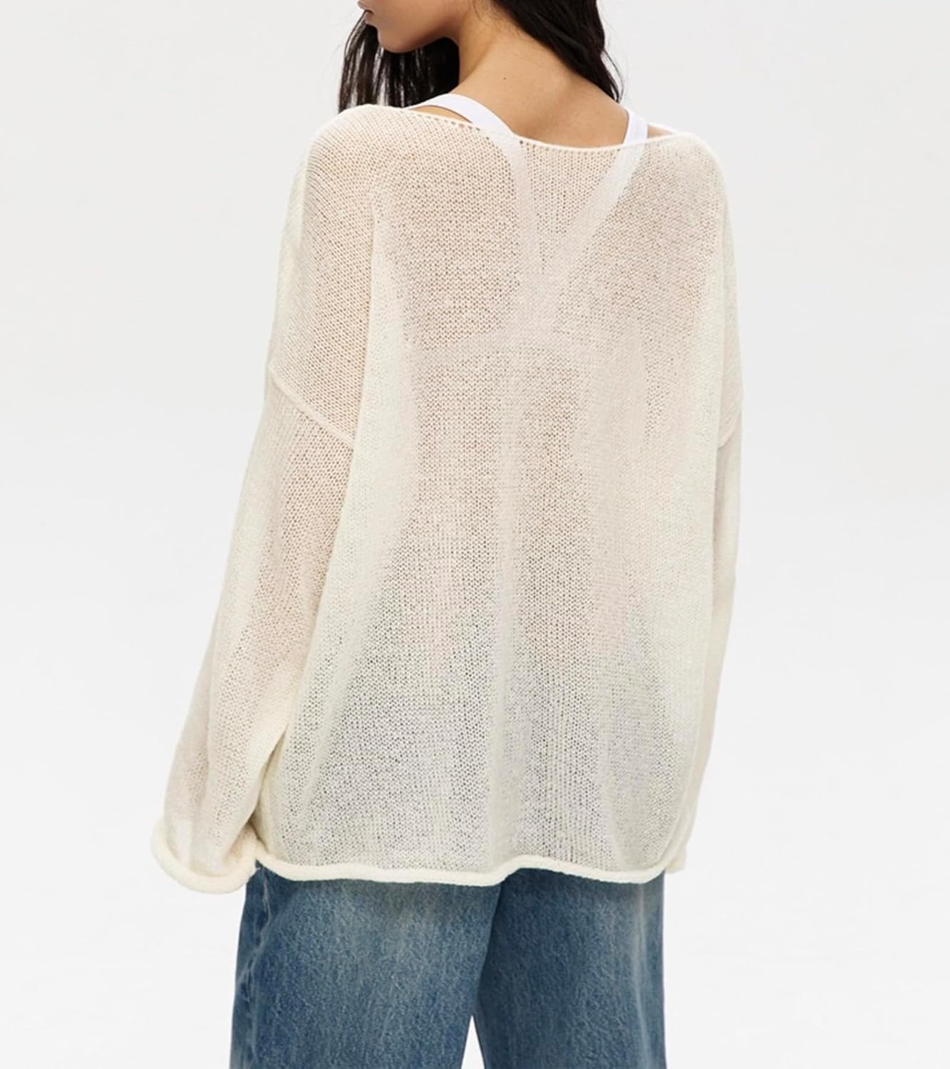 Sweters for Women, Womens Sweater, O-Neck Solid Color See Through Pullover Jumper Shirt Beach - Image 6