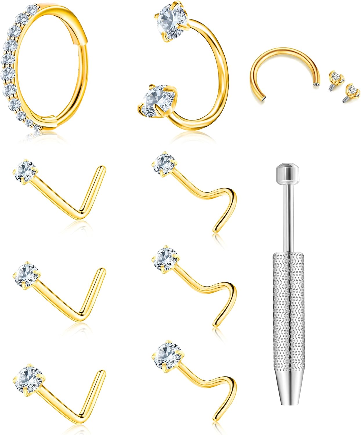 SMORI 20G 18G Horseshoe Nose Rings for Women Internally Threaded Surgical Steel L Shape Corkscrew Nose Ring Studs Silver Gold Plated Septum Cartilage Tragus Helix Lip Nostril Piercing Jewelry