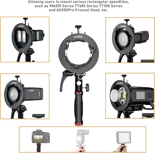 Miniatura 2 de Godox Soporte Speedlite S2 con mango para Godox AD100Pro II, AD200Pro ii, V1, V100 Speedlite de cabeza redonda, V860IIi  TT685  TT600 Falsh, montaje