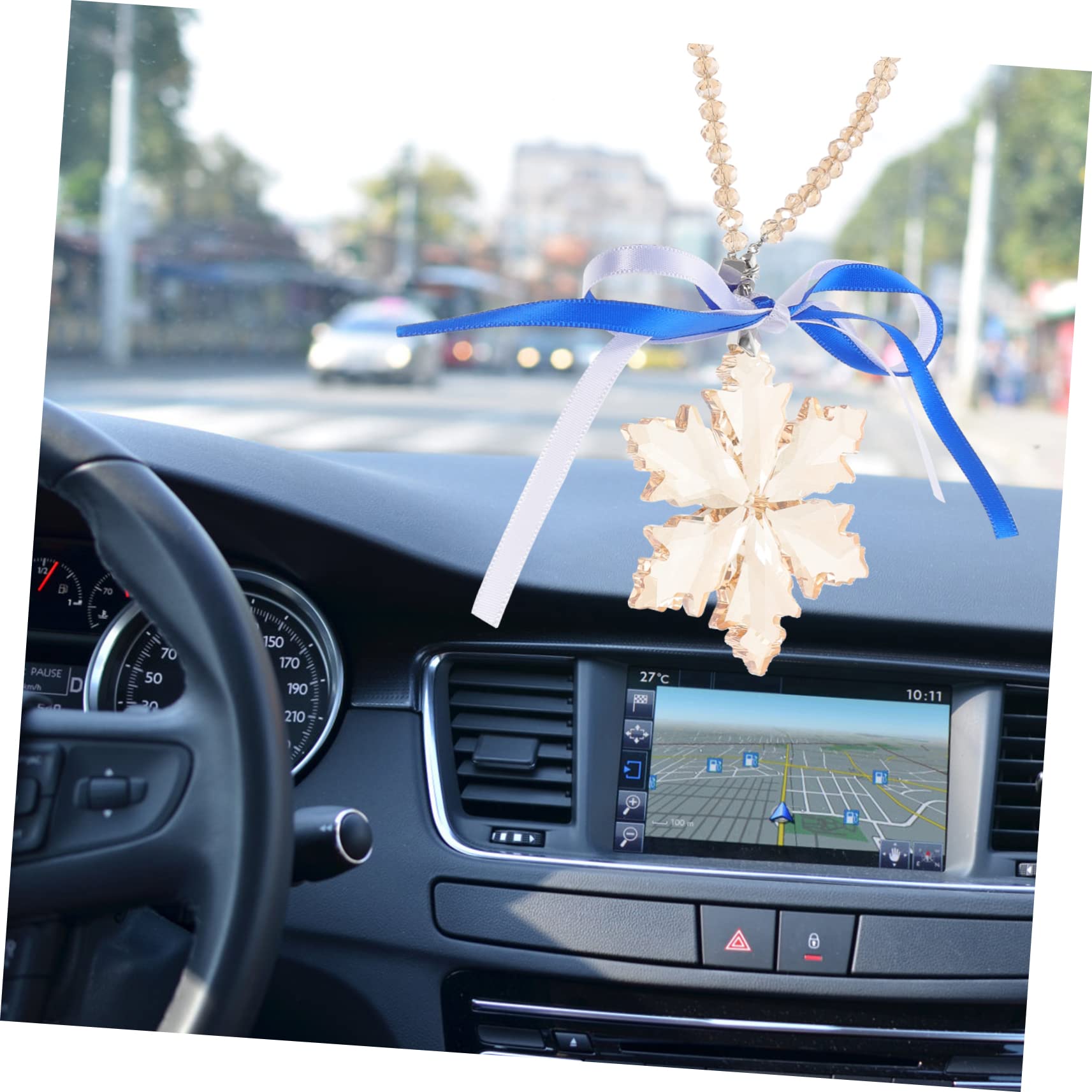 STOBAZA 4stücke Crystal Glass Snowflake Ornament Elegantes Hängedekor Für Rückspiegel Weihnachtsdeko Winter Innenraumgestaltung Champagnerfarben Perfektes Für Autofahrer