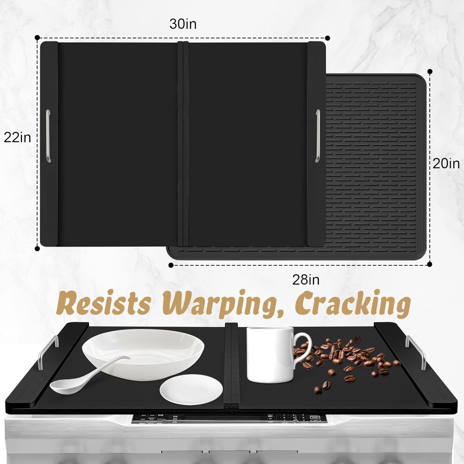 Stove Top Covers with Silicone Mat for Electric Stove,Stove Top Covers for Gas Burners,Folding Noodle Board Stove Cover,RV Stove Top Cover,Over Sink Cutting Board(29.5×22inch)(Mat 28×20inch) Set-Black