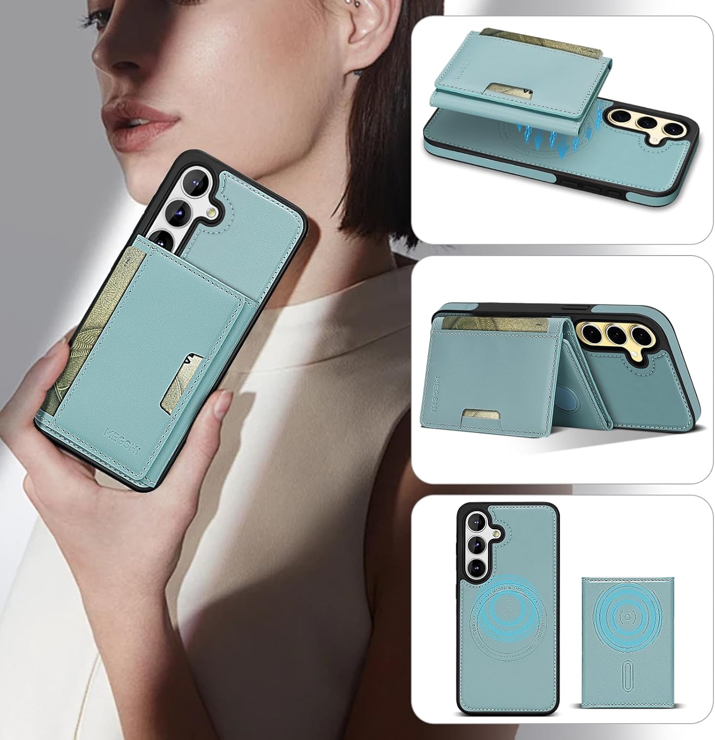 for Samsung Galaxy S24 Plus Wallet Case, 2-in-1 Detachable Magnetic Wallet Case, Card Holder RFID Blocking, Fashionable Faux Leather Card Slot & Folding Design (Blue)