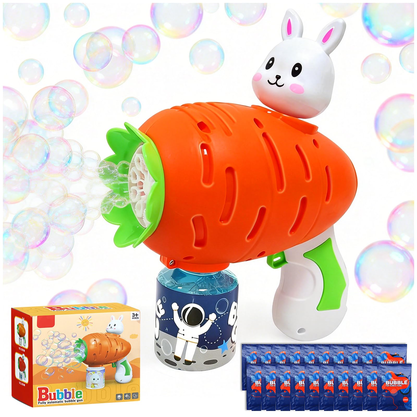Máquina De Burbujas Automática Con Forma De Conejo Zanahoria, Incluye 20 Sobres De Líquido, Portátil Y Segura Para Niños, Ideal Para Parques, Bodas Y Fiestas Infantiles