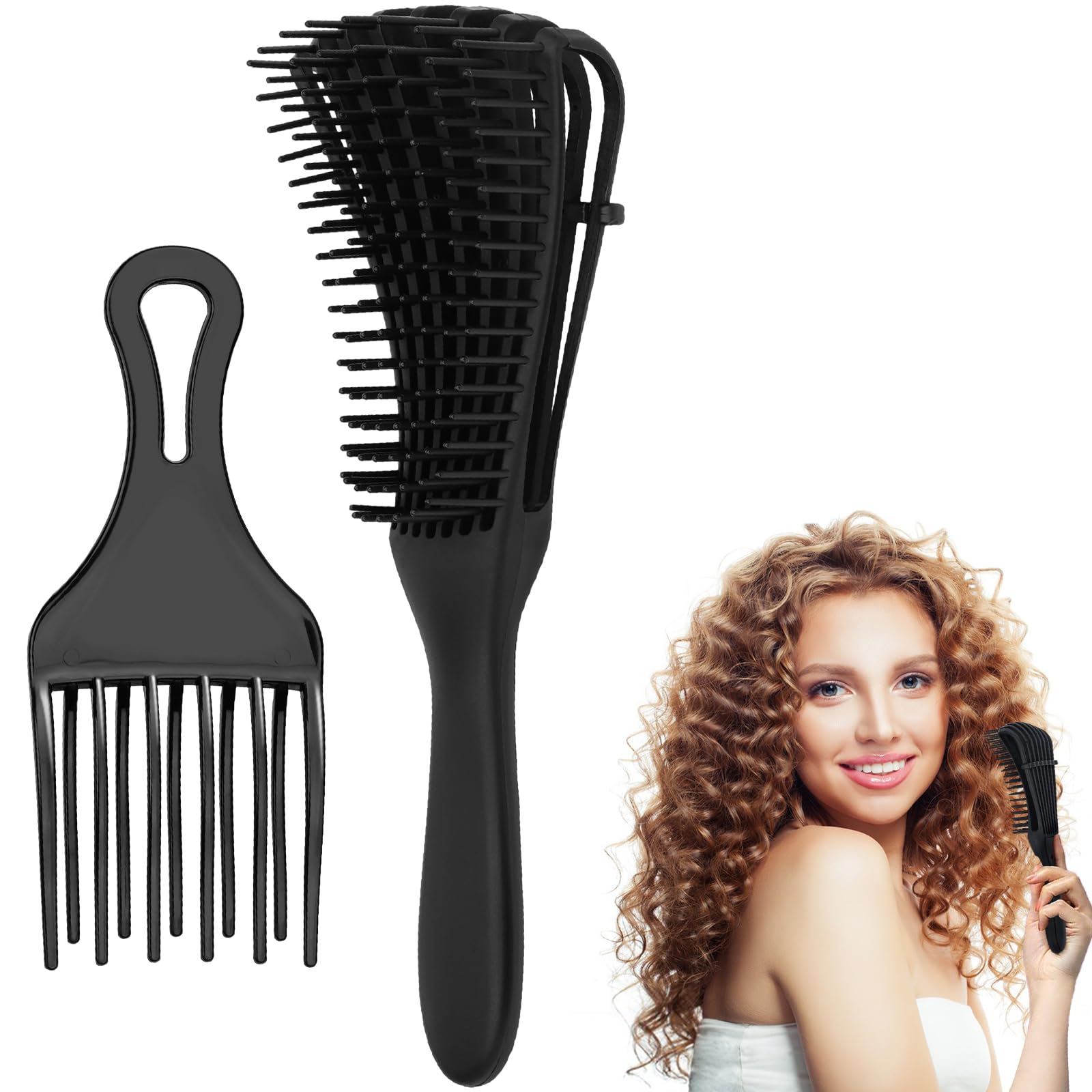 Cepillo Pelo Diseñado para Método Curly, Cepillo Antitirones y Peine con Dientes Largos para Generar Volumen. Para Cabello Mojado Cabello Rizado Cabello Grueso Cabello Ondulado