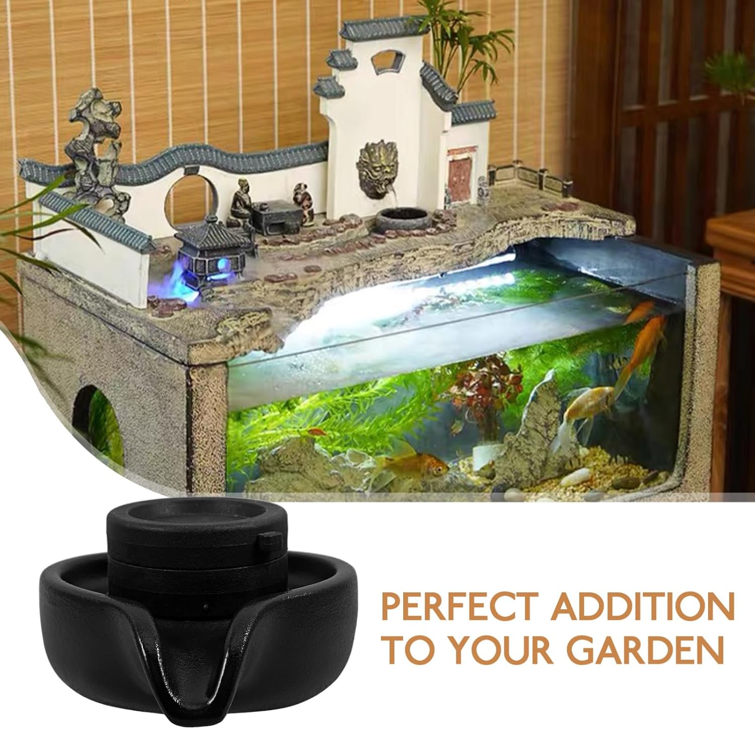 Levemolo Ceramic Fountain Stone Mill Waterfall Dispenser for Fish Tanks Outdoor Decor Elegant Water Flow Decorative Accessory for Courtyards and Gardens