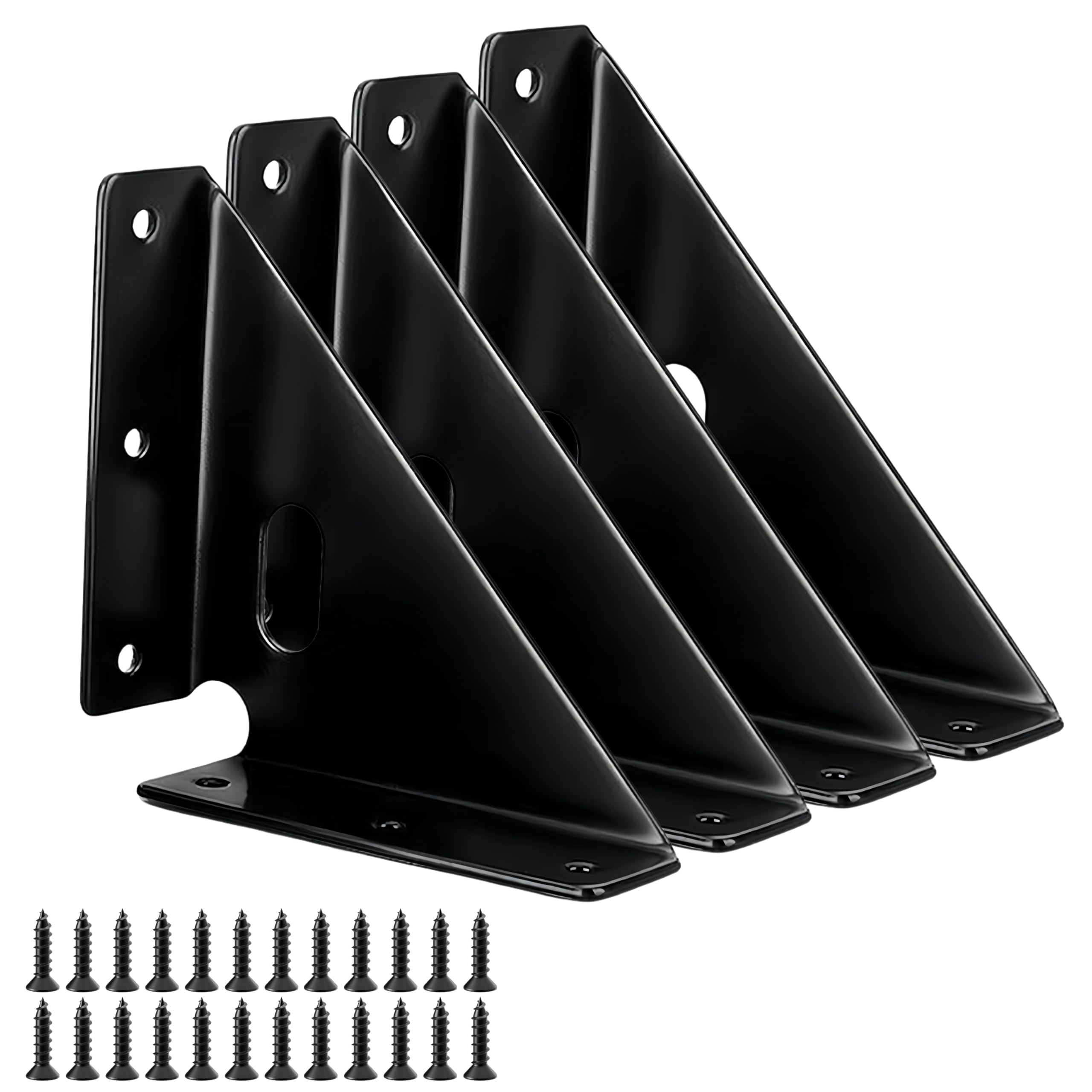 4 Pcs Heavy Duty Gusset Joints, Trapezi Corner Code, Bracket Corner Brace Bracket Fasteners, Furniture Shelf Support Joint Fasteners for Table, Chair Cabinet Bed Stabilization (Black)
