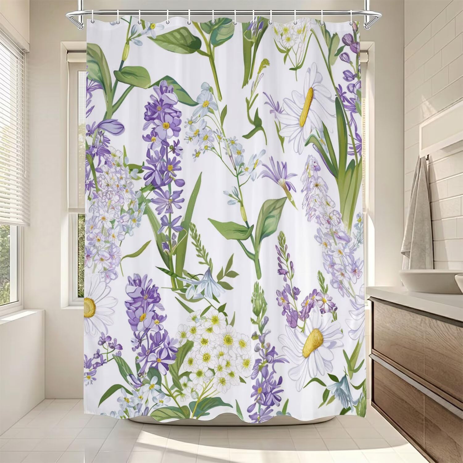 Rideau de douche lavable en machine violet pour éliminer les traces d'eau