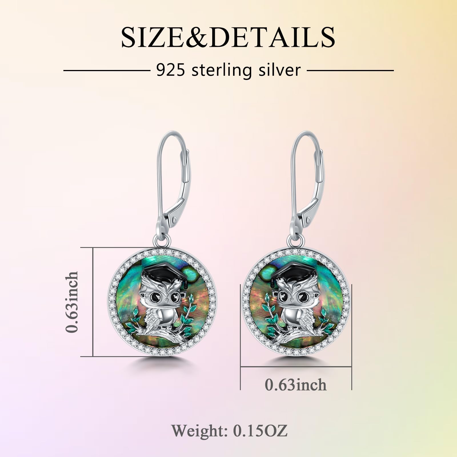 KZX Pendientes de búho para mujer, plata de ley 925, aretes colgantes de búho con concha de abulón, joyería de cumpleaños, día de Acción de Gracias, regalo para niña y esposa, Plata de ley, Sin piedra