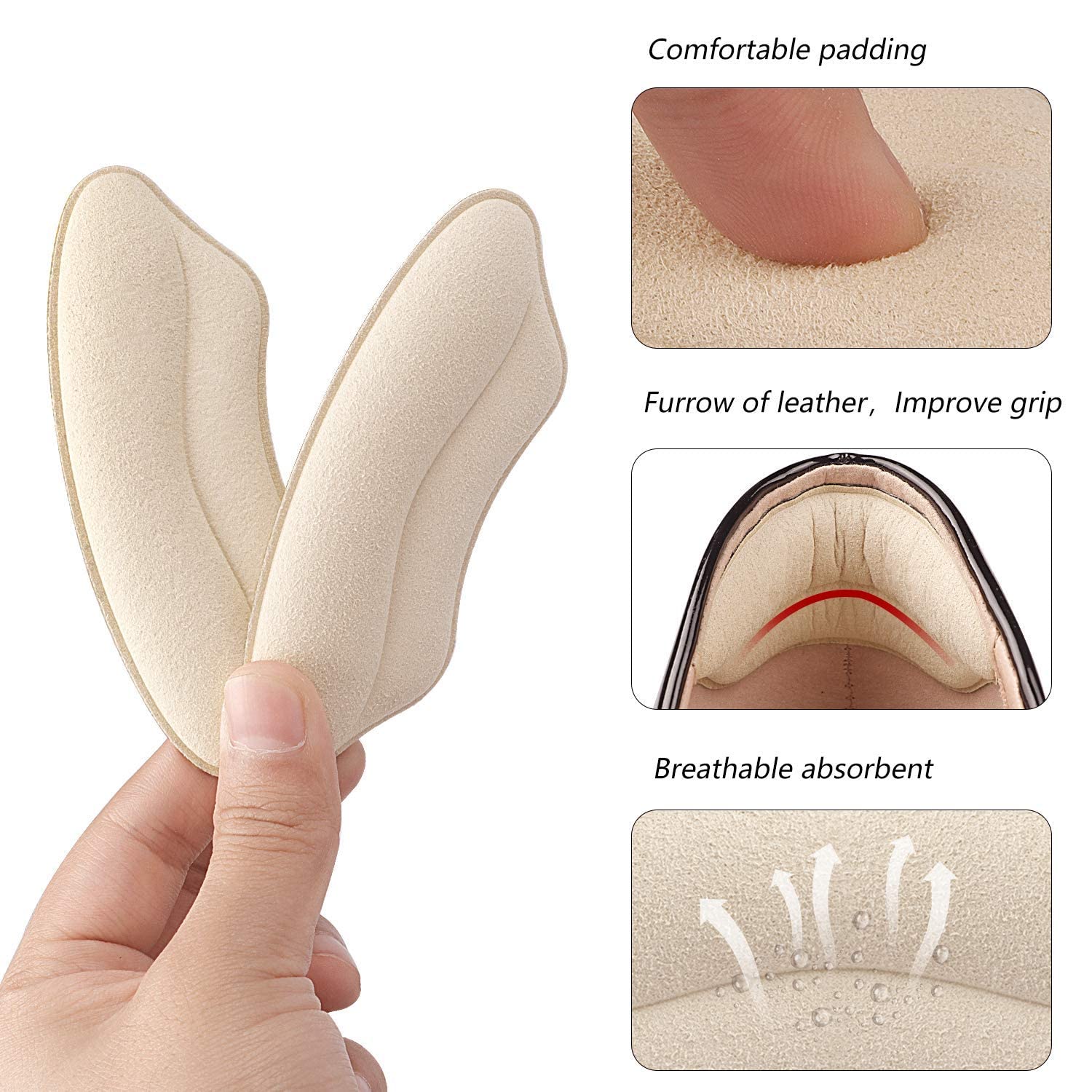 SEFLICA Premium Heel Pads Inserts Grips, Shoe bite Protector Back of Heel Protectors Cushions Liner Prevent Too Big Shoe from Shoe Slipping,Blisters,Filler for Loose Shoe Fit for Men Women (Black And Skin, Free) - Image 4 thumbnail