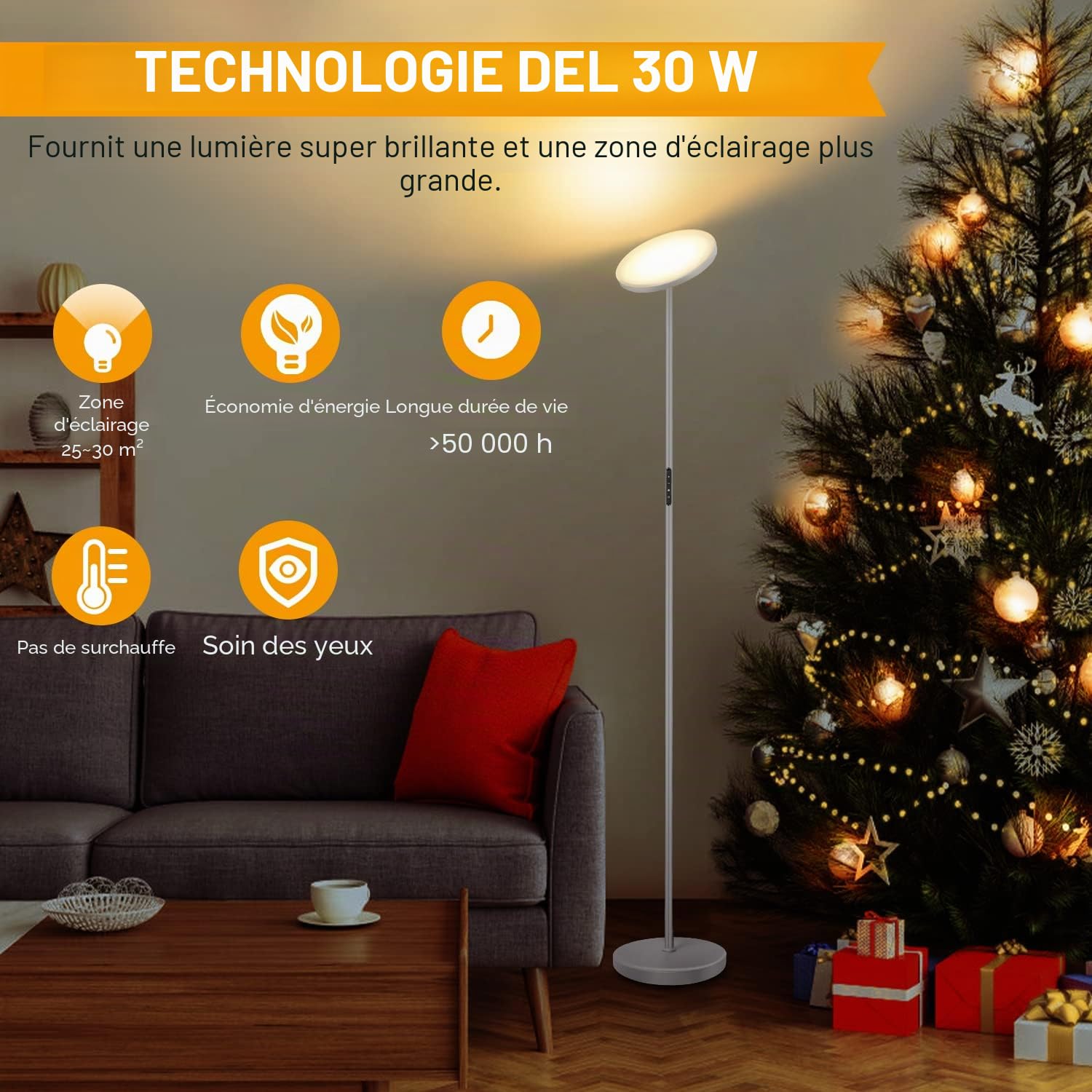 OUTON Lampadaire LED Dimmable 30W/3000LM, Super Lumineux Lampe sur Pied avec Télécommande et Contrôle Tactile, Minuterie 1-Heure, 3000-6000K, Haut Lampadaire sur Pied Salon, Chambre et Bureau