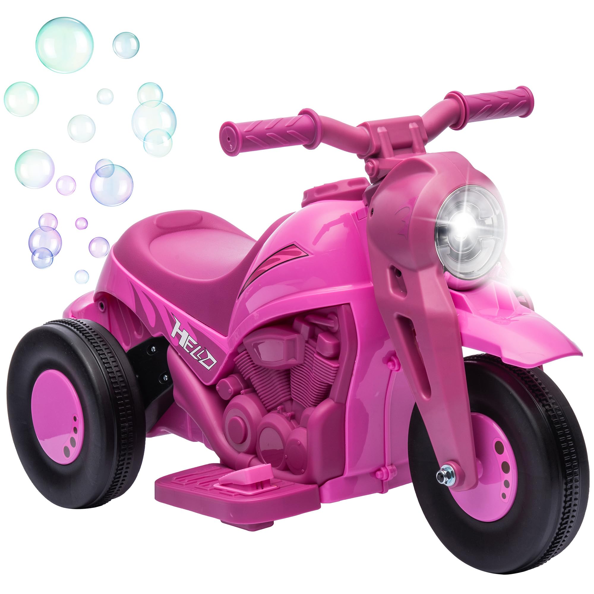AIYAPLAY Moto électrique Enfants, 3 Roues, 6 V, 3 km/​h, Voiture électrique Enfants avec Fonction de Bulles, Effets Lumineux et sonores, 2 à 5 Ans, Charge Max. 30 kg, Rose
