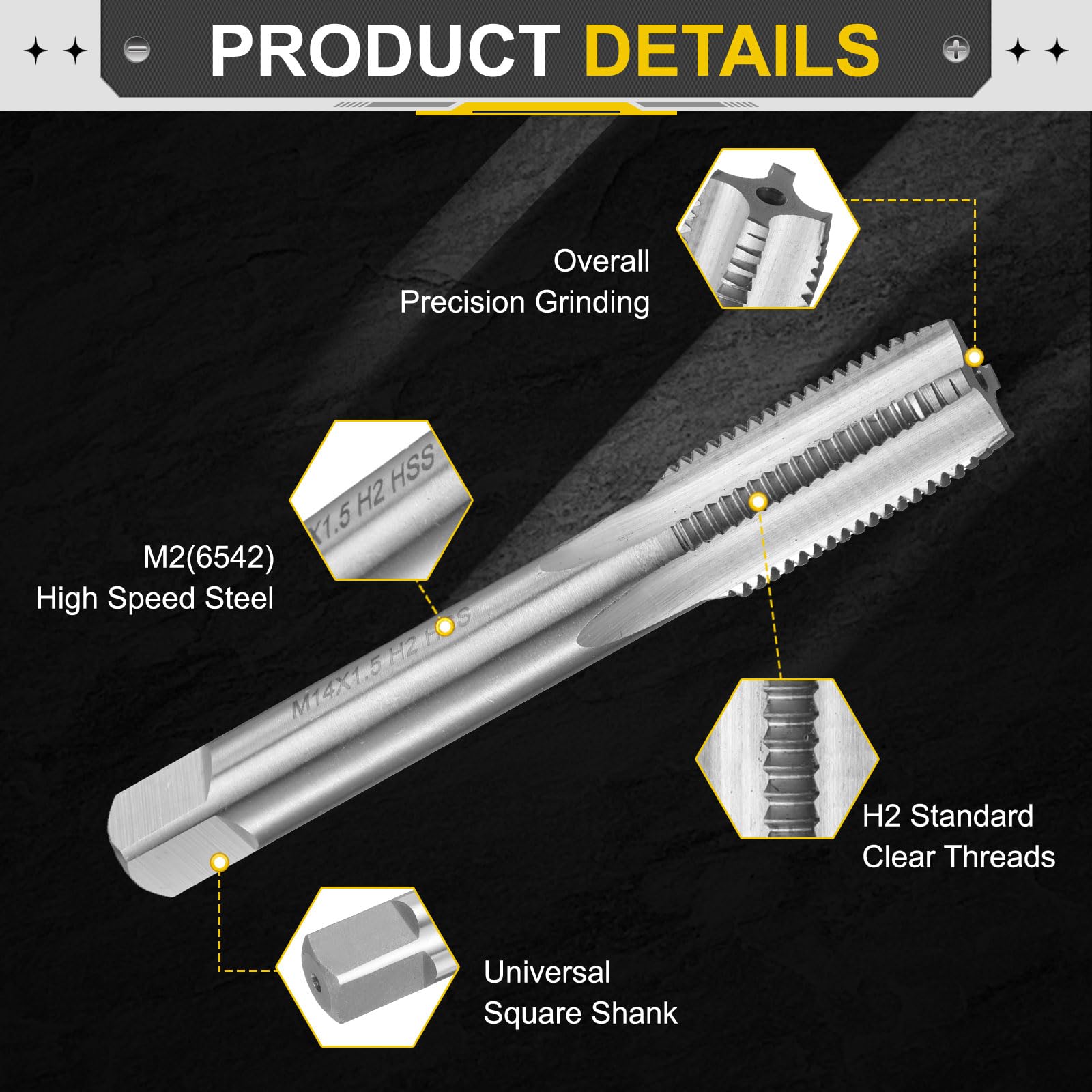 QUARKZMAN 2pcs Macho de Roscar a Mano M14 x 1.5 H2 Metric Thread Plug Style Taps Straight Flute Screw Tapping Threading Tool 9CrSi Alloy Tool Steel