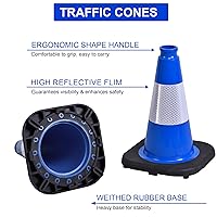 Vista 2 de OrangeStar Conos de tráfico de 12 pulgadas, paquete de 4 conos de seguridad azules con collares reflectantes, base resistente para práctica