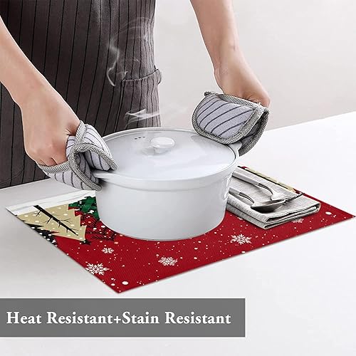 Vista 221 de Juego de 6 manteles individuales rojos para el día de San Valentín, diseño de corazón de San Valentín, resistentes al calor, lavables, manteles