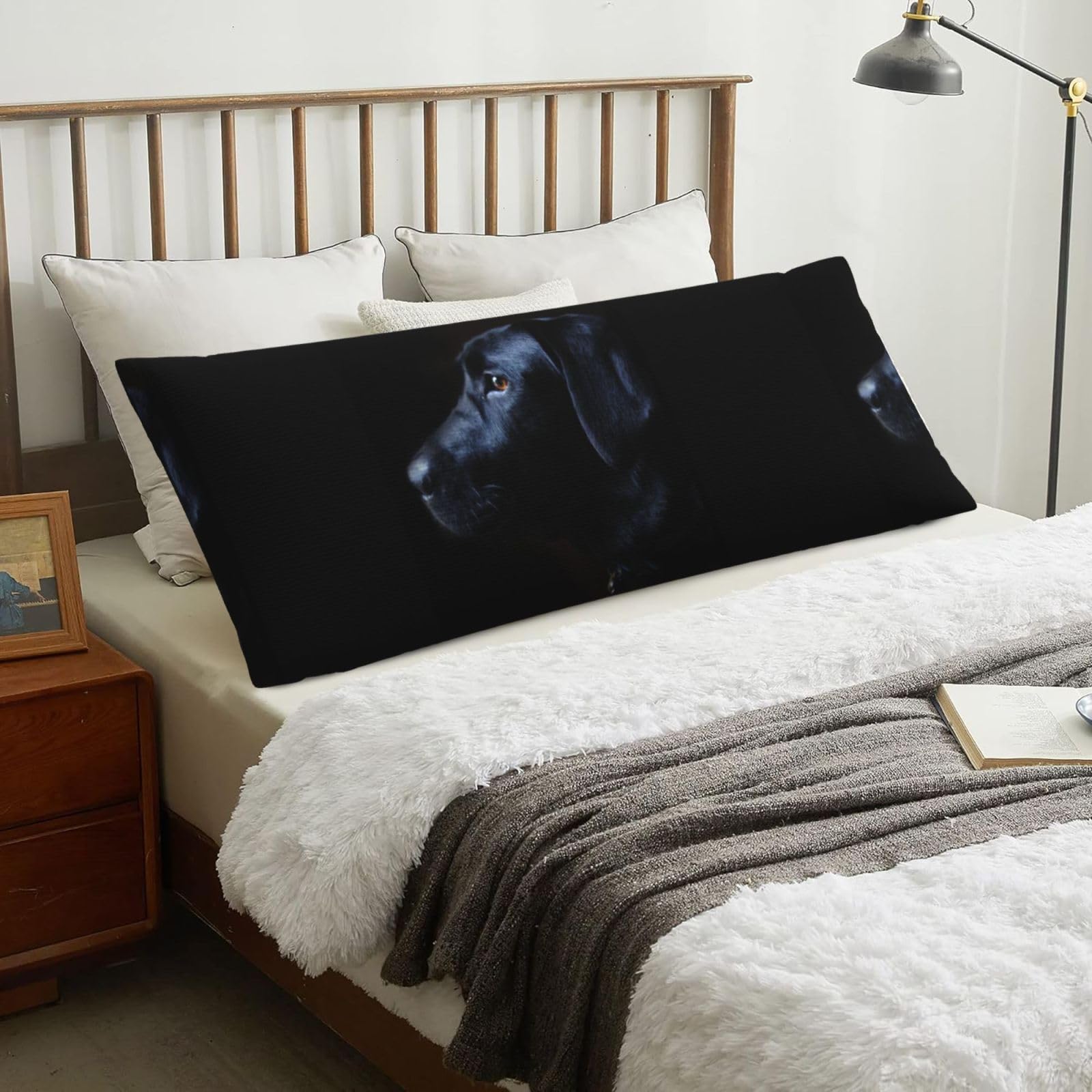 Black Labrador Dog, Body Pillow Cover with Zipper,Long Body Pillowcase 20 x 60 in