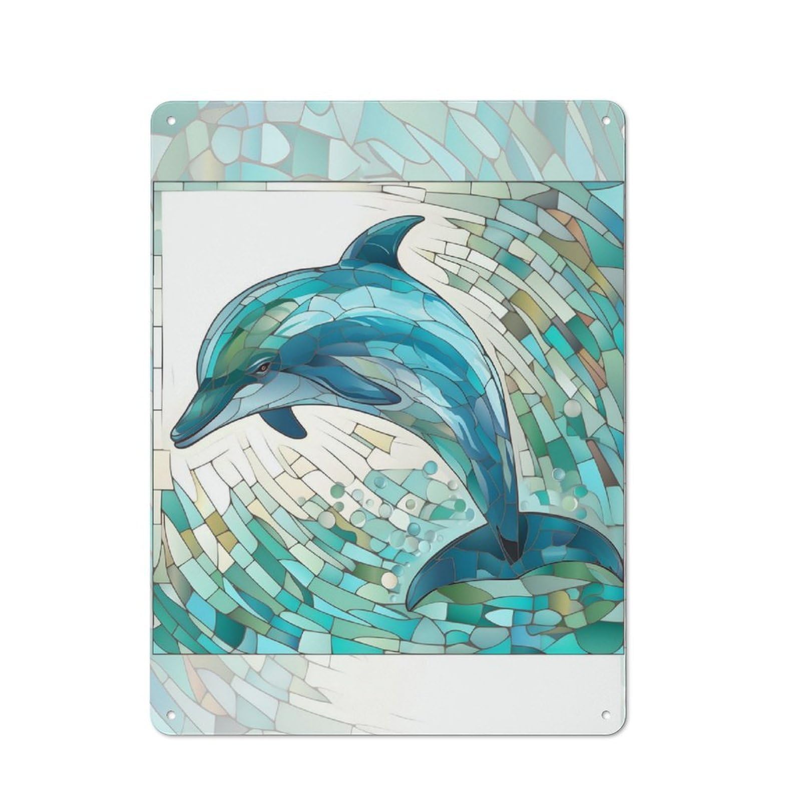Junmoney Stained Glass Dolphin For Lounge Or Reading Corner, Rustic Tin Sign 40X30cm, For An Autumn Update To Lounge And Reading Corner
