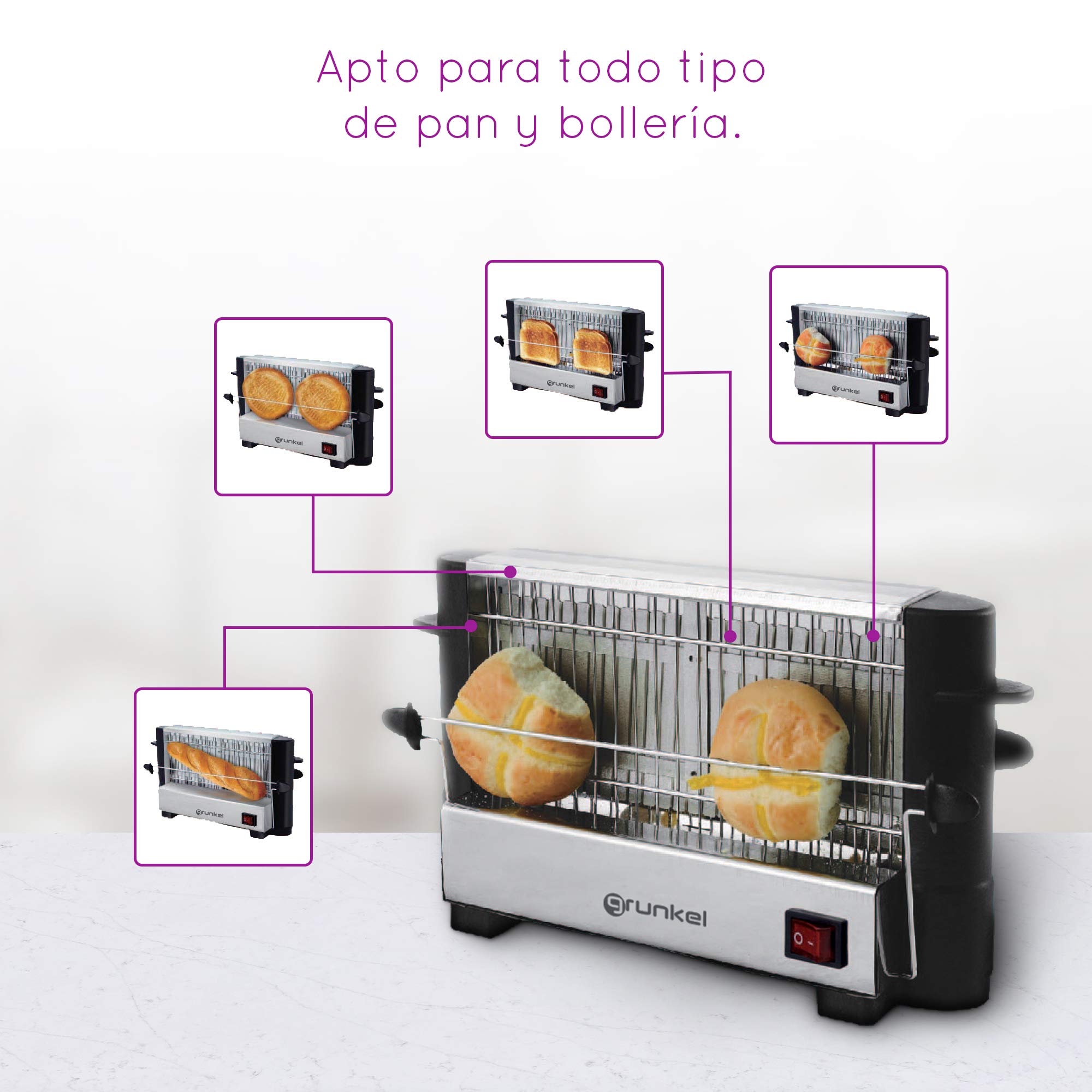 Grunkel TSV-F2 - Tostador Acero inoxidable, 750W, Negro y ...