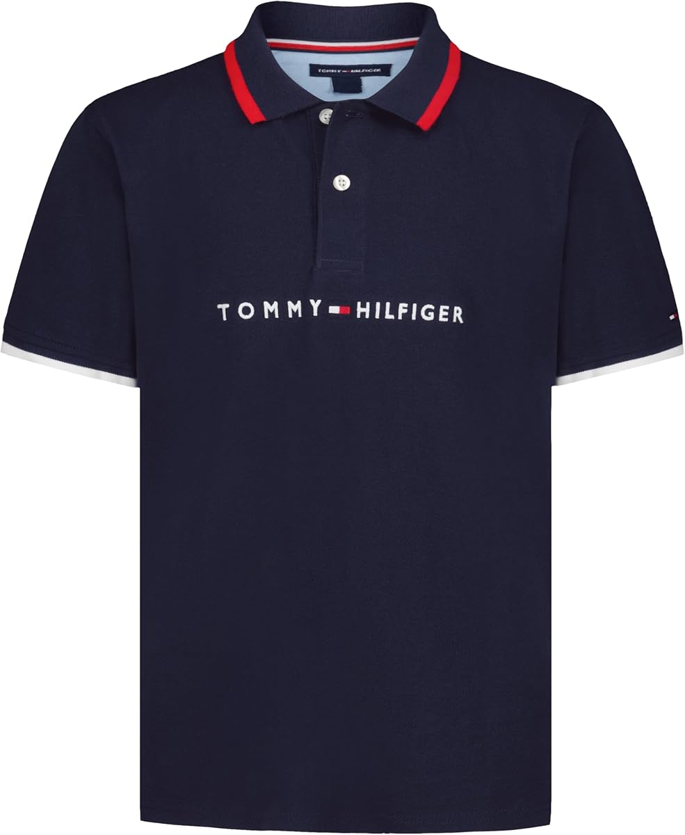 Tommy Hilfiger Polo de piqué de manga corta para niño, cierre de botón, suave y cómodo
