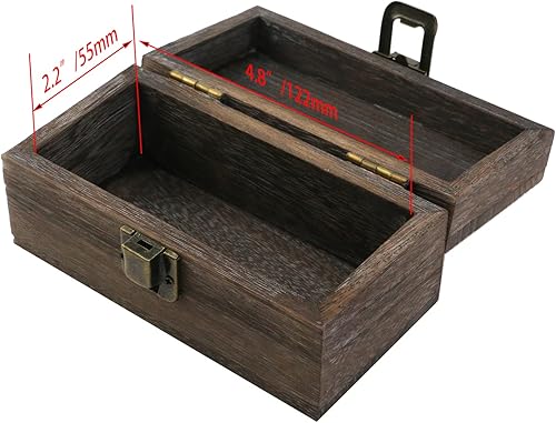 Miniatura 3 de Tighall Caja de madera antigua con tapa con bisagras y cerradura, caja de almacenamiento rectangular de madera decorativa para manualidades,