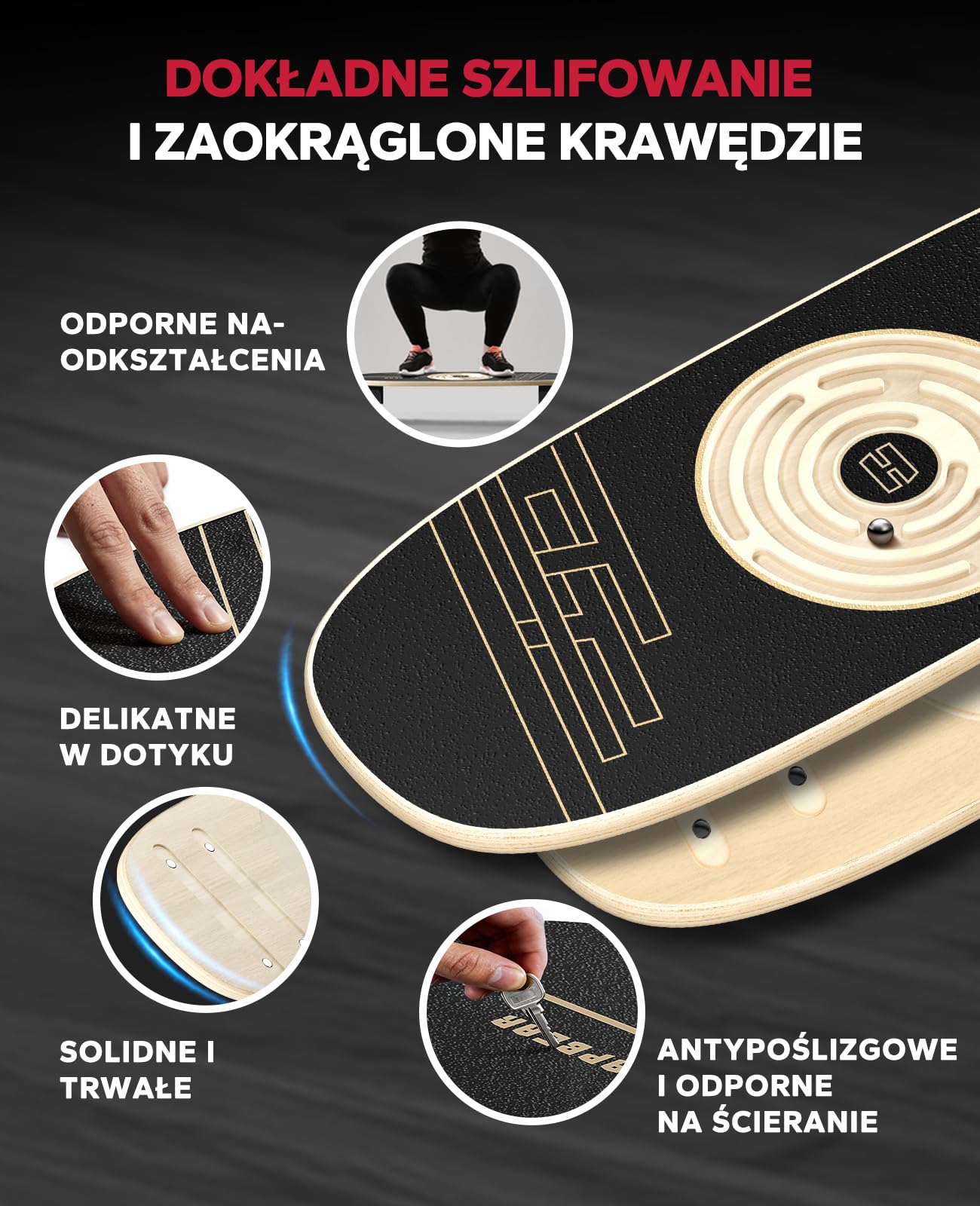HAPBEAR Regulowana Deska Balansowa z Magnetycznym Labiryntem – 6 Trybów Wobble Board z Rolka Korkową i Półkulą – Trening Surfingu/Skigu, Siły Rdzenia, Rehabilitacja i Skupienie Umysłowe