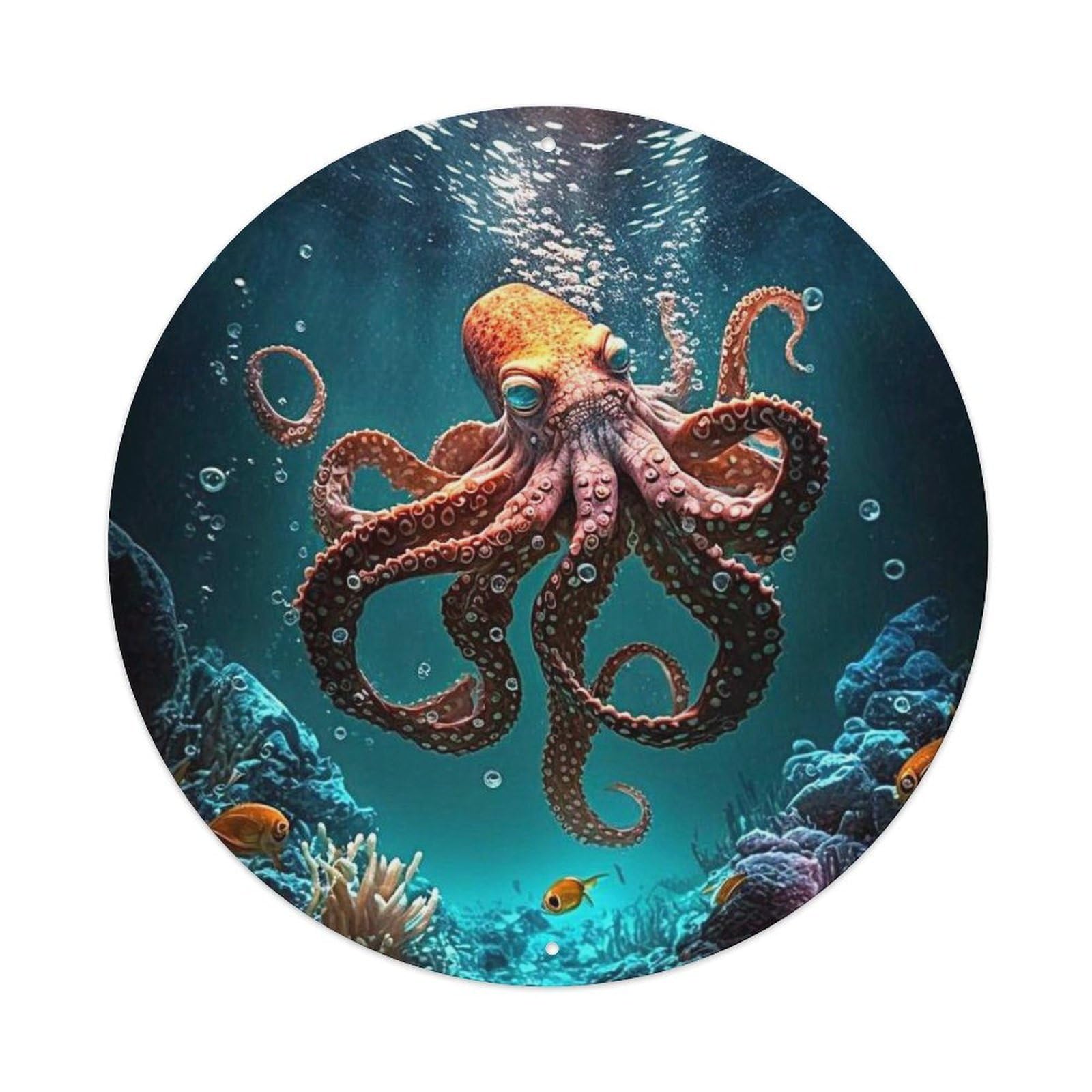 Marine Animals Octopus Underwater Ocean Seabed Coral Reef Vintage Metal Tin Sign Plaque Wall Decor for Cafe, Club Bar, Office, Garden Metal Poster 8x8Inch