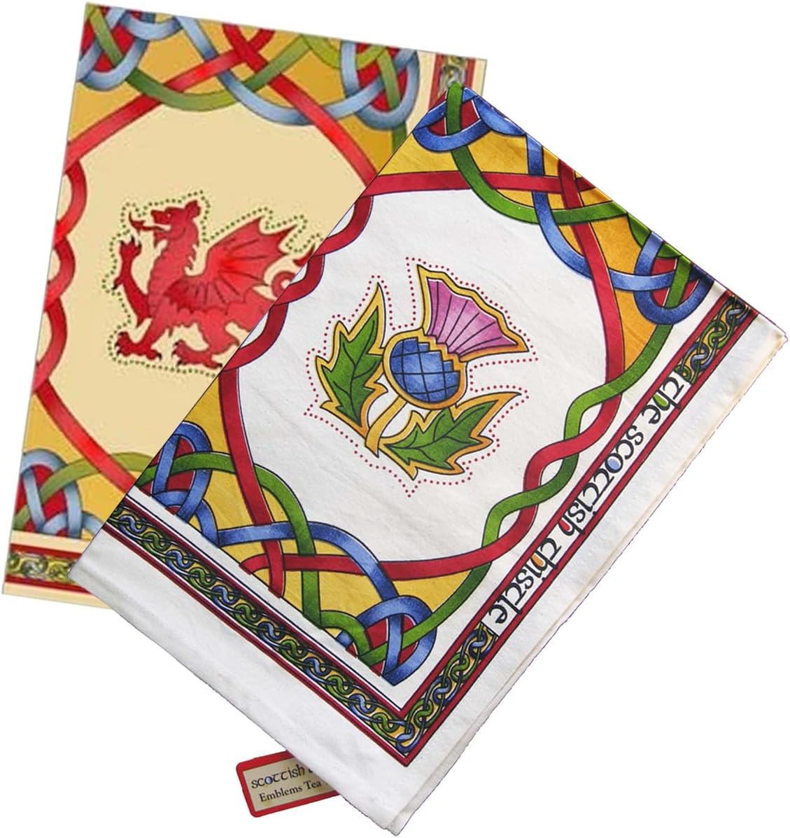 Royal Tara Set of 2 Irish Tea-Towel with Celtic Knots Design Welsh Emblems