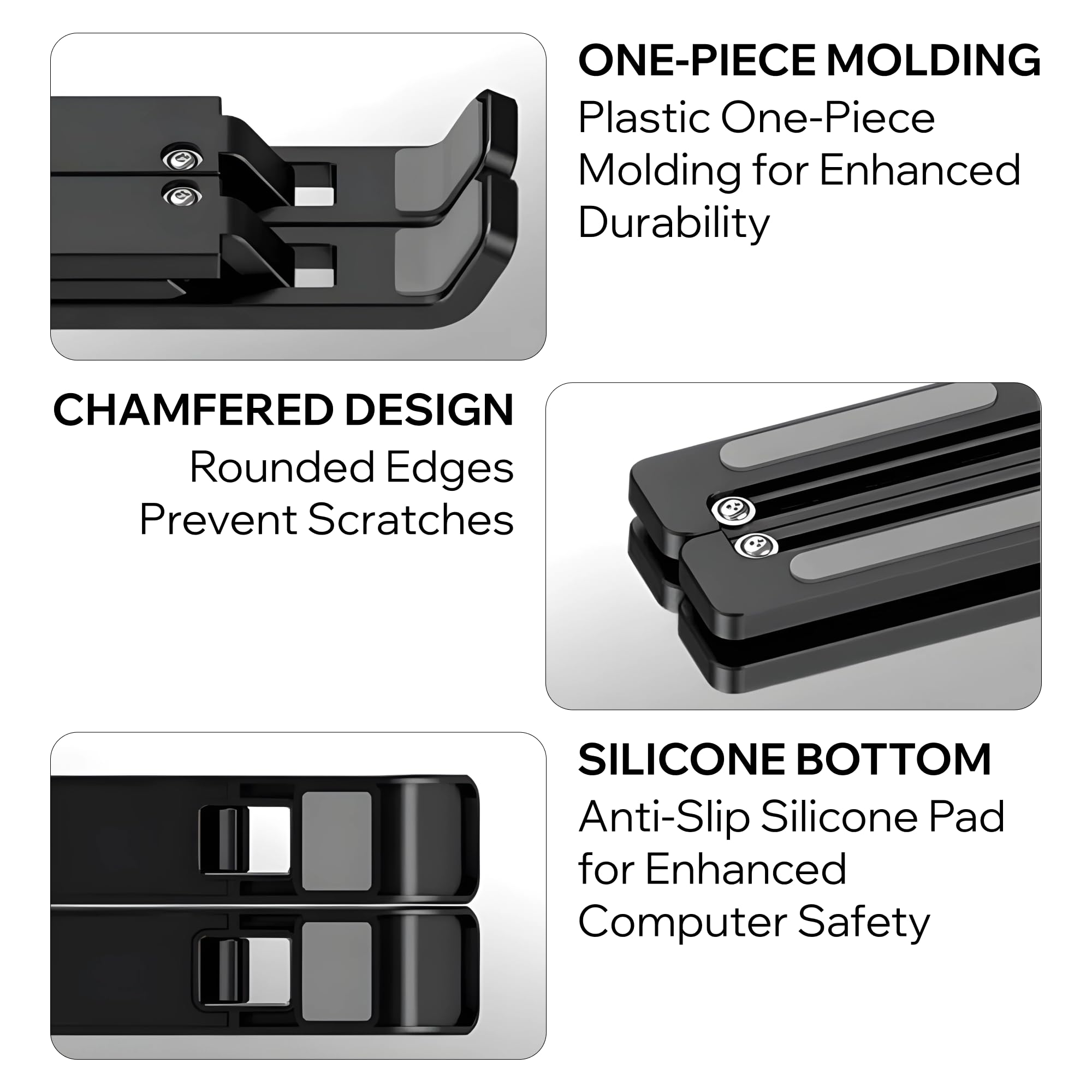 Adjustable Black Laptop Stand – Portable Foldable Plastic Riser for Laptops, Notebooks, Ultrabooks – Lightweight, Ergonomic, Travel-Friendly