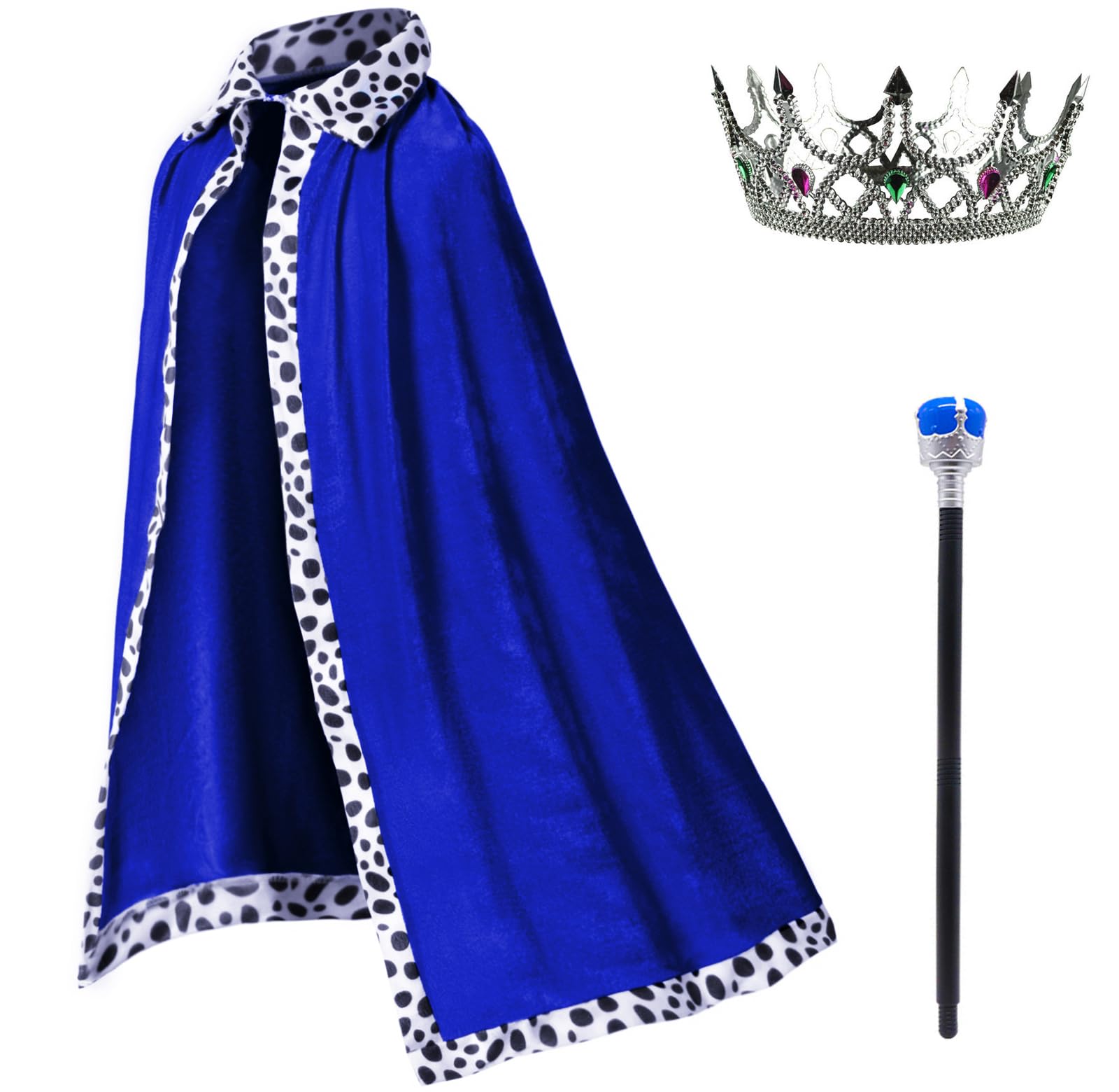 King Costume for Kids Robe Crown Scepter Set Boys Royal Prince Cape Dress Up Cosplay