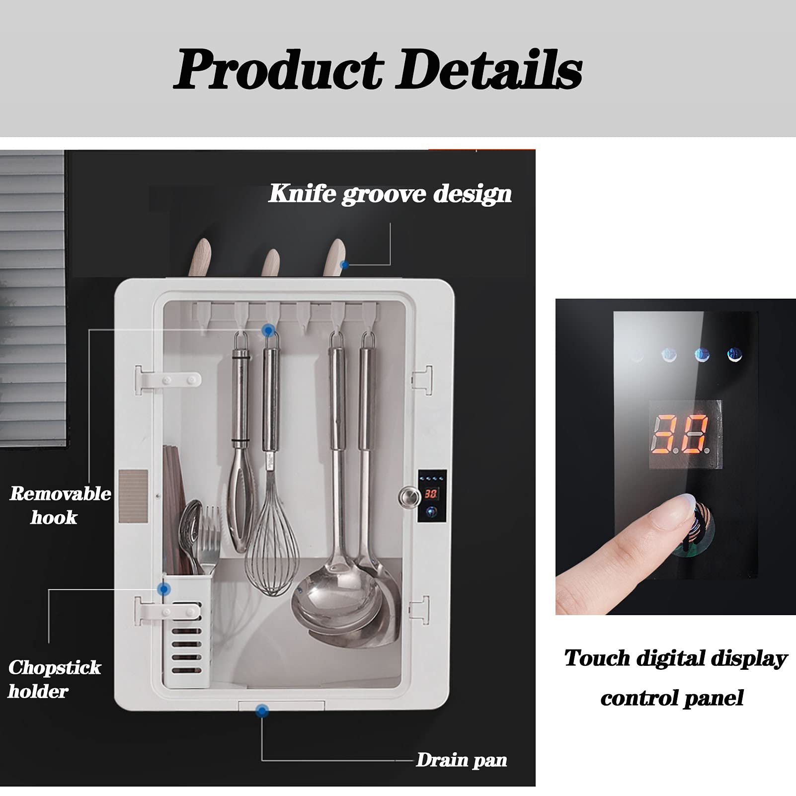 Máquina de palillos de tenedor de desinfección para colgar en la pared, soporte para cuchillos y utensilios, secado por aire caliente y ultravioleta para el hogar, desmontable para una fácil limpiez