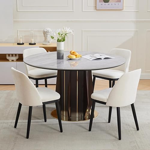 Miniatura 3 de GarveeHome Juego de 6 sillas de comedor modernas, Silla de cocina tapizada de lino, Silla de comedor beige con respaldo curvo, Patas de madera