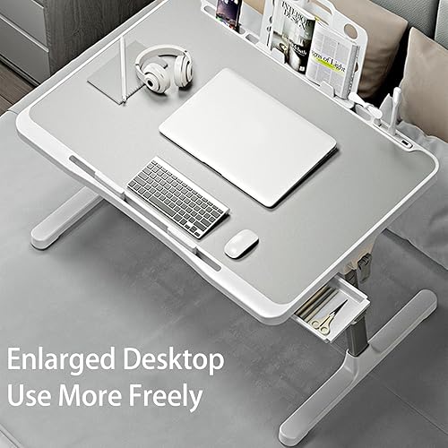Miniatura 6 de Escritorio para computadora portátil para cama, mesa de cama ajustable con puerto de carga USB, mesa plegable para laptop con cajón de