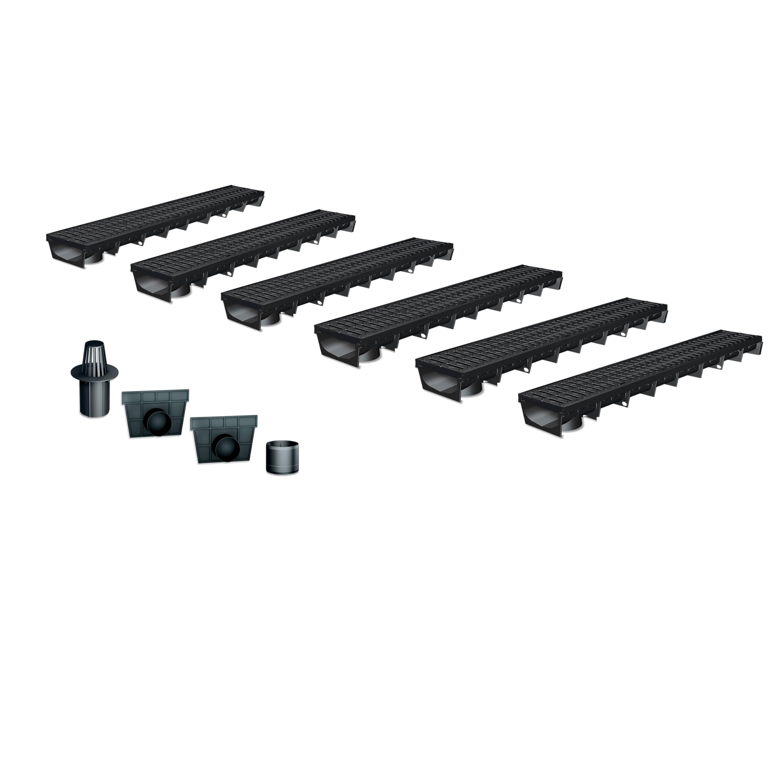 MEA Pack de 6 Caniveaux Extérieurs MEAPARK – Grille Passerelle en Polyamide – Drainage Terrasse, Piscine, Jardin – Classe B125 Véhicule léger – Largeur utile 10 cm