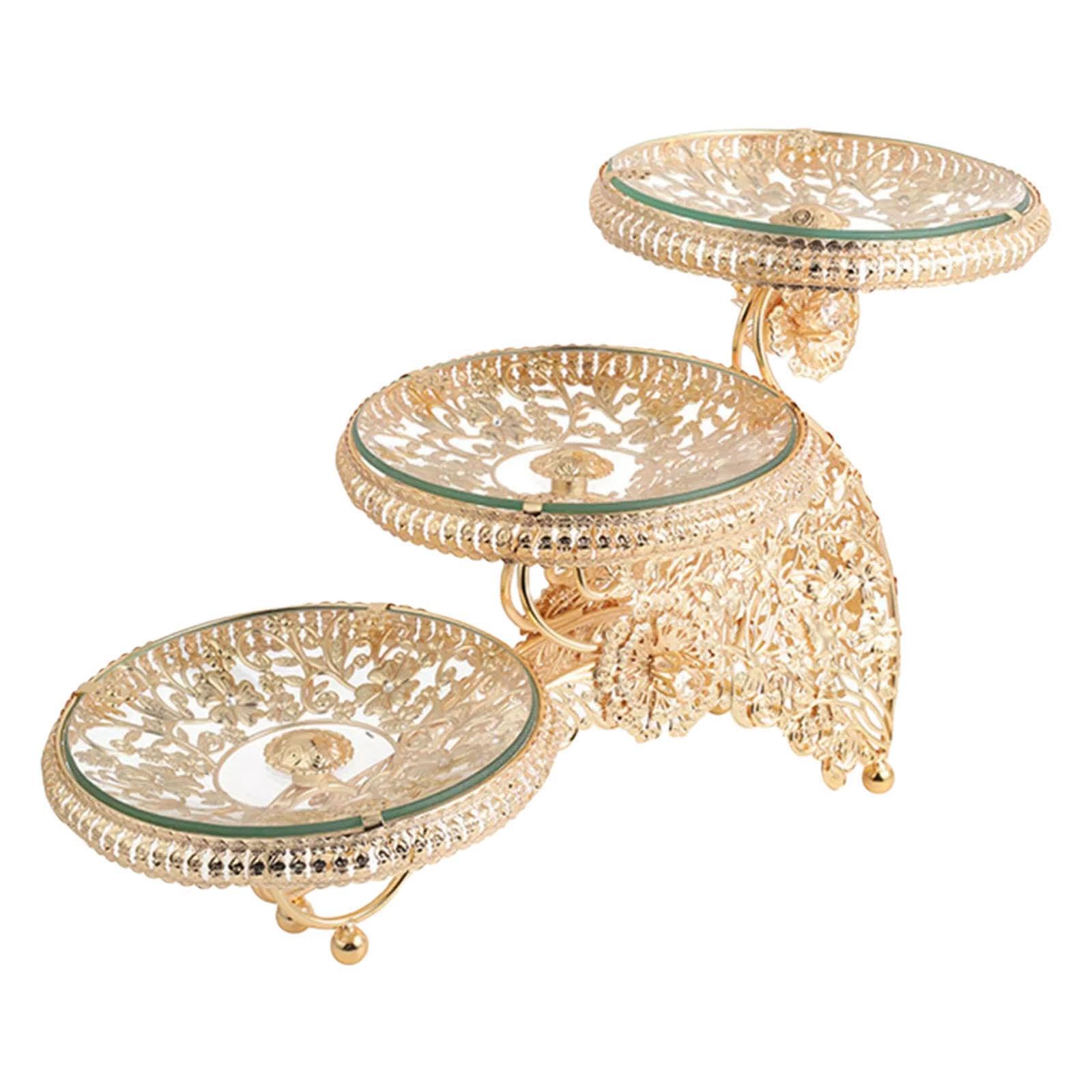 Pixzcsa Gold Retro European Style For Creative 3-Layer Fruits Cupcake Stand Platter Home Fruit Plate Fruit Plate Home Pastry Snack