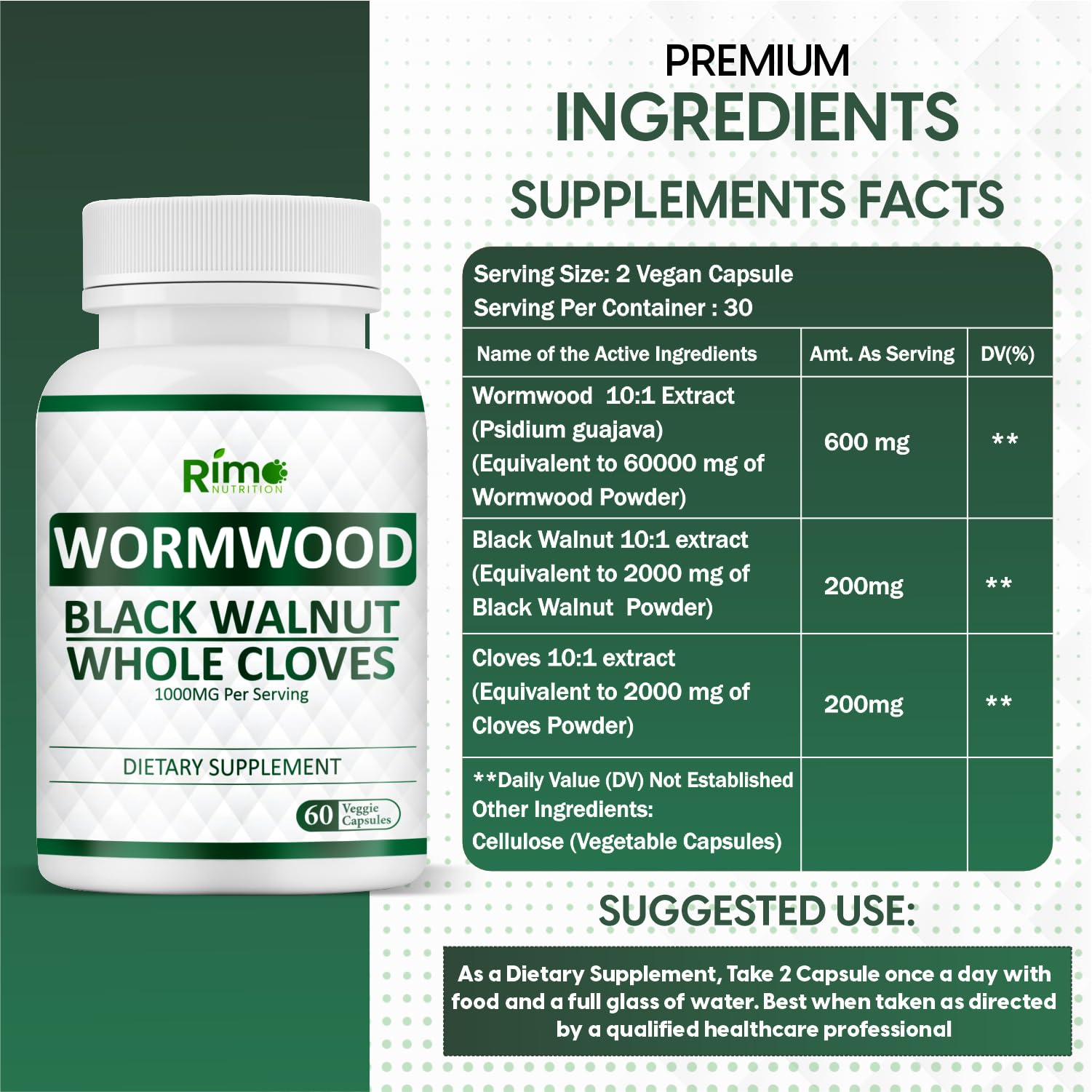 Wormwood Black Walnut Clove Capsules - Cleanse, Detox, Intestinal Guard Formula Supplement for Humans, with Wormwood herb, Black Walnut Extract Combination, 60 Capsules Non-GMO — Amazon image 2