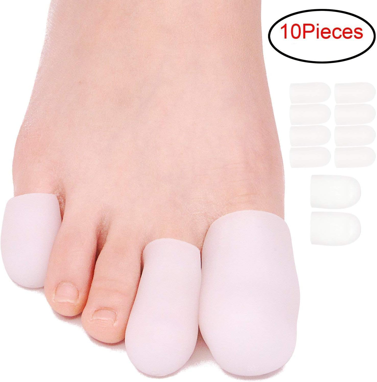 7TECH 10Pieces Gel Toe Cap, Prevent Callus and Blistering, Silicone Toe Protector for Women and Men
