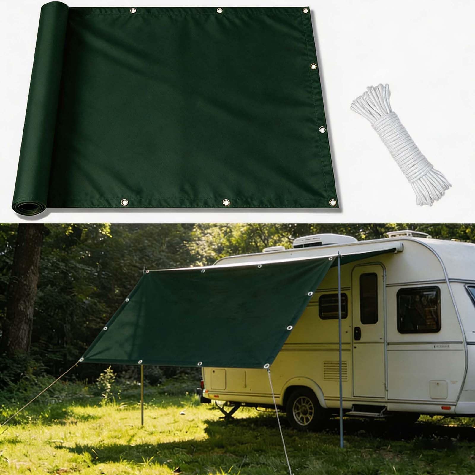 Vela Parasole 225 x 205 cm Protezione UV con Fune e Occhiellato Telo Parasole Impermeabile Esterno Vela Ombreggiante Rettangolare per Patio, Feste, Attività All'Aperto, Verde Scuro