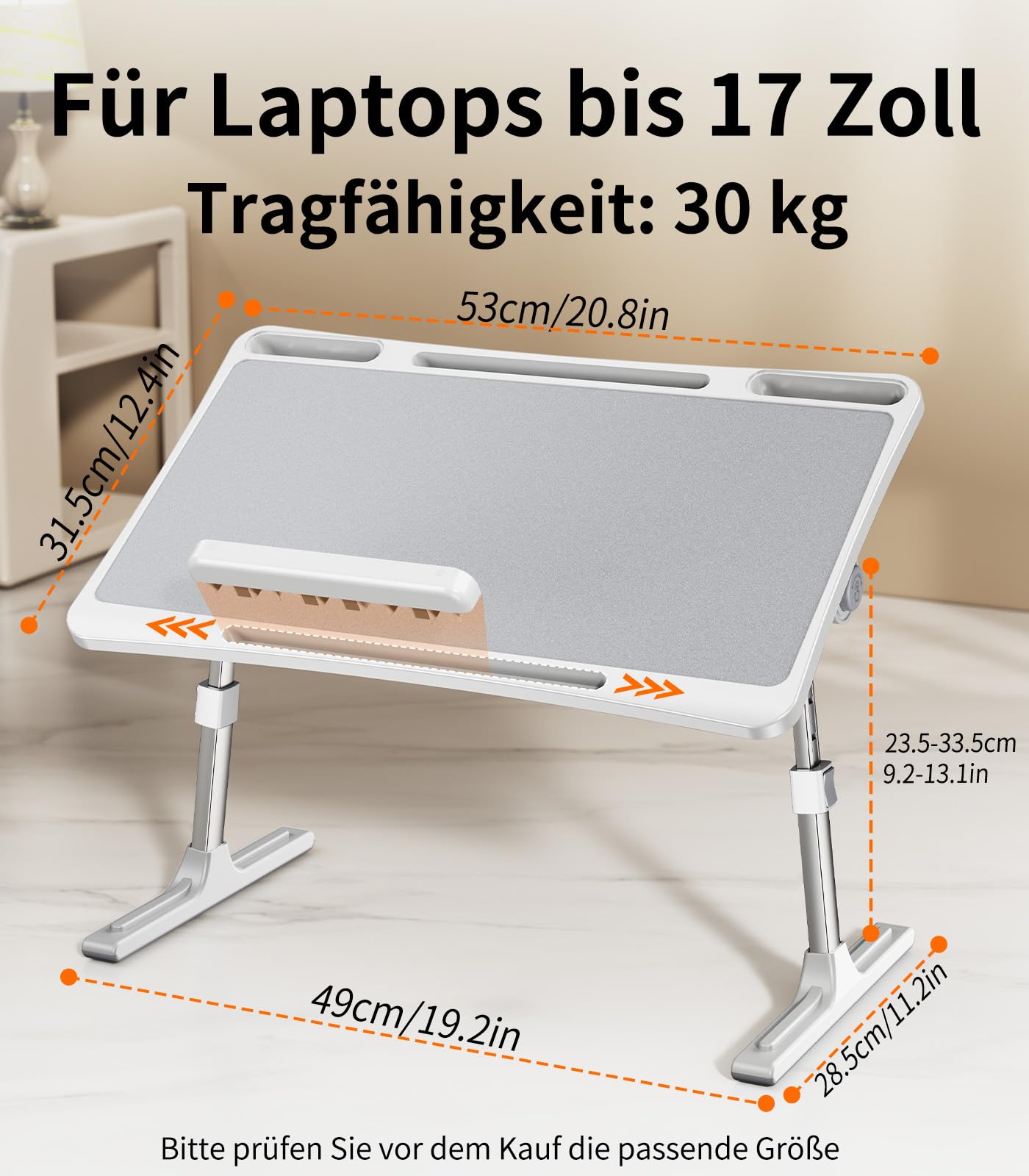Table de lit pour ordinateur portable - Pliable - Hauteur réglable - Compatible avec les ordinateurs portables de 17" - Pour canapé, tablette, petit-déjeuner, lit