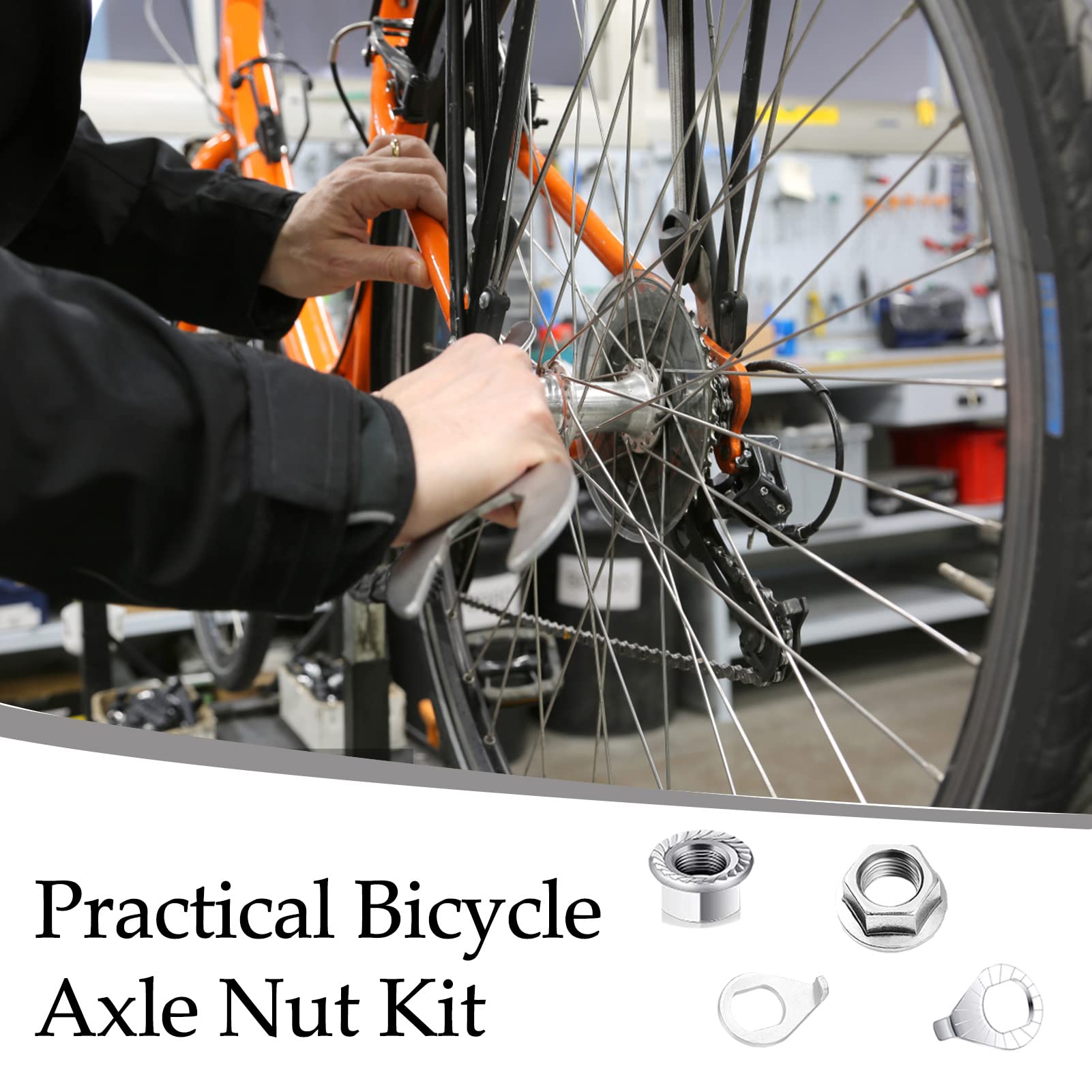 SPEEDWOX 24-delige flensmoerset voor fietswiel, 12 stuks, moeren voor fiets en 12 stuks, veiligheidsringen M8, M9,5, M10, voor en achter stadsfiets