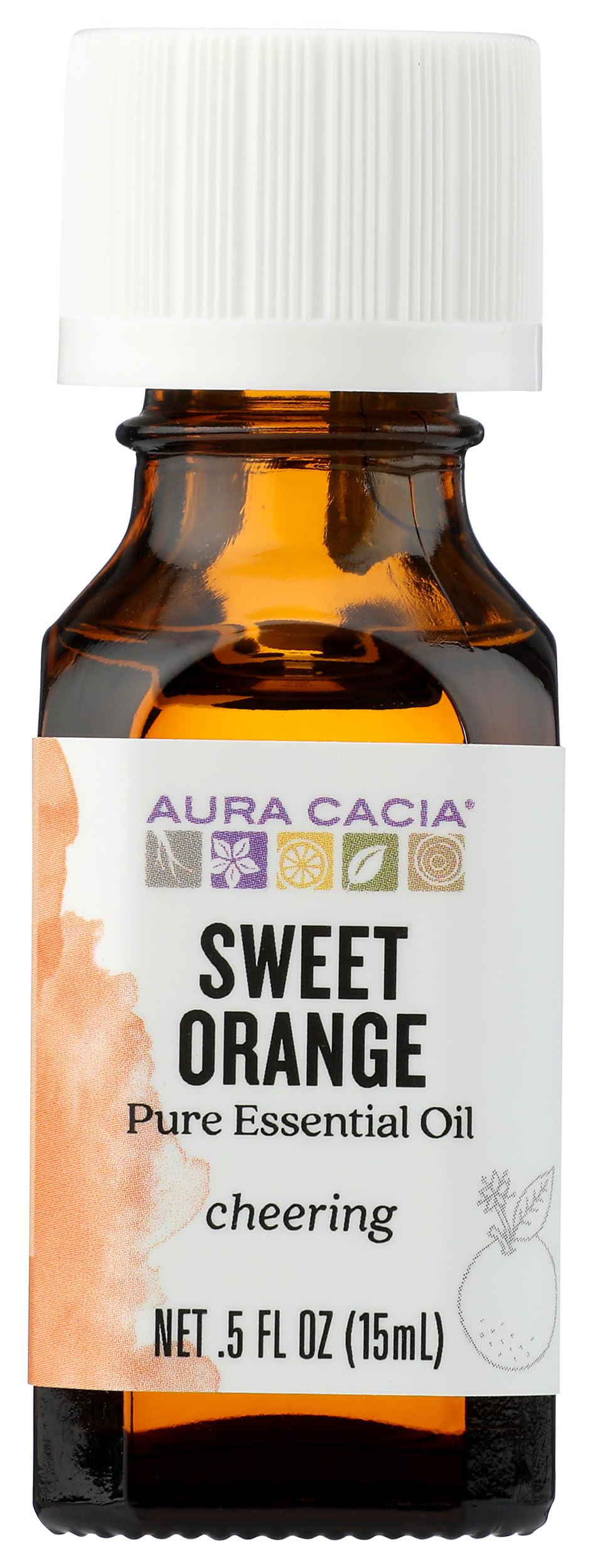 100% puro aceite esencial de naranja dulce, oz fl 0,5 (15 ml) - Aura Cacia